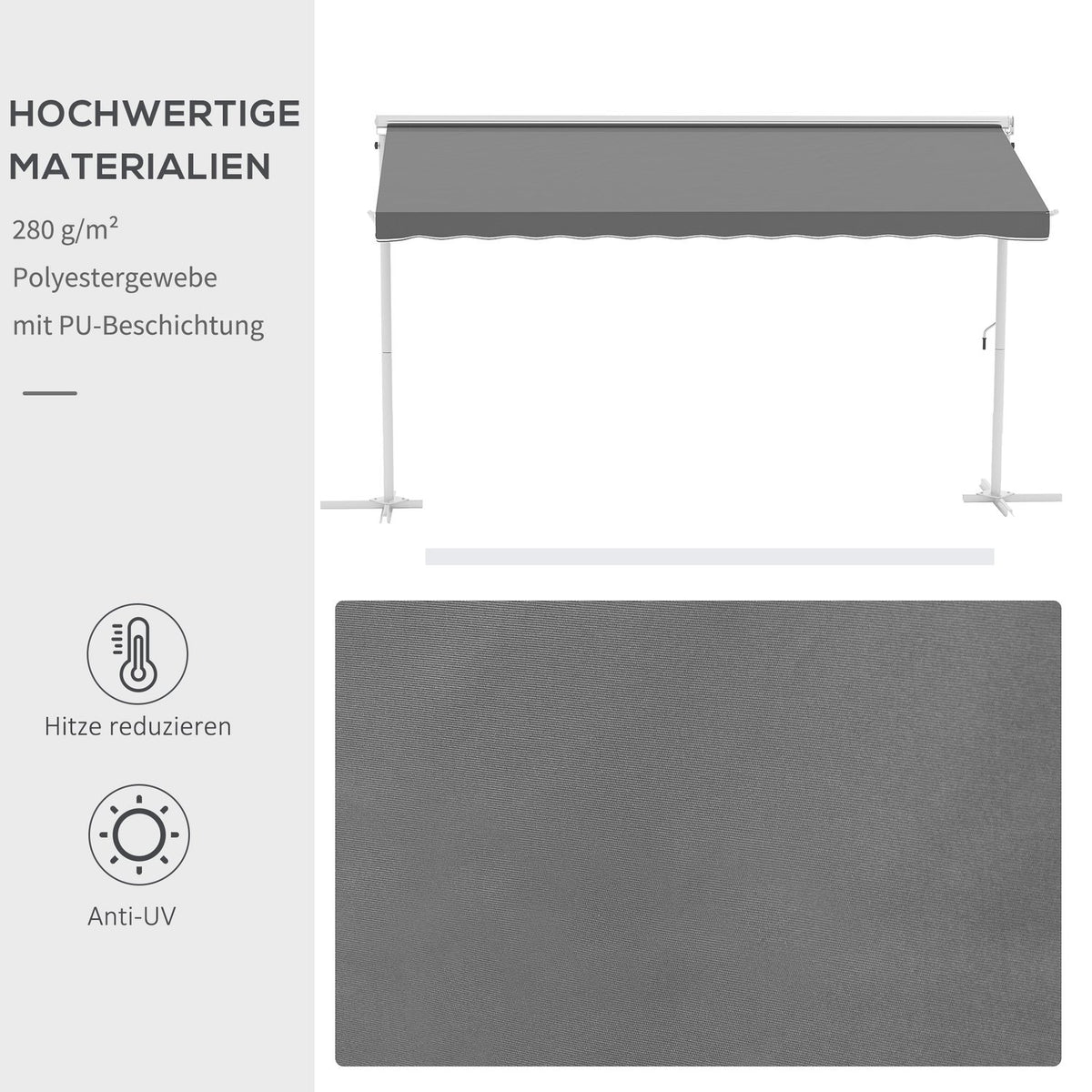 Standing Awning Garden Awning With Folding Arm And Crank, 4.5X3.4M, Gray, For Patio