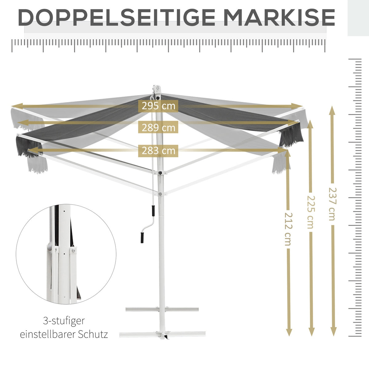 Standing Awning Garden Awning With Folding Arm And Crank, 4.5X3.4M, Gray, For Patio
