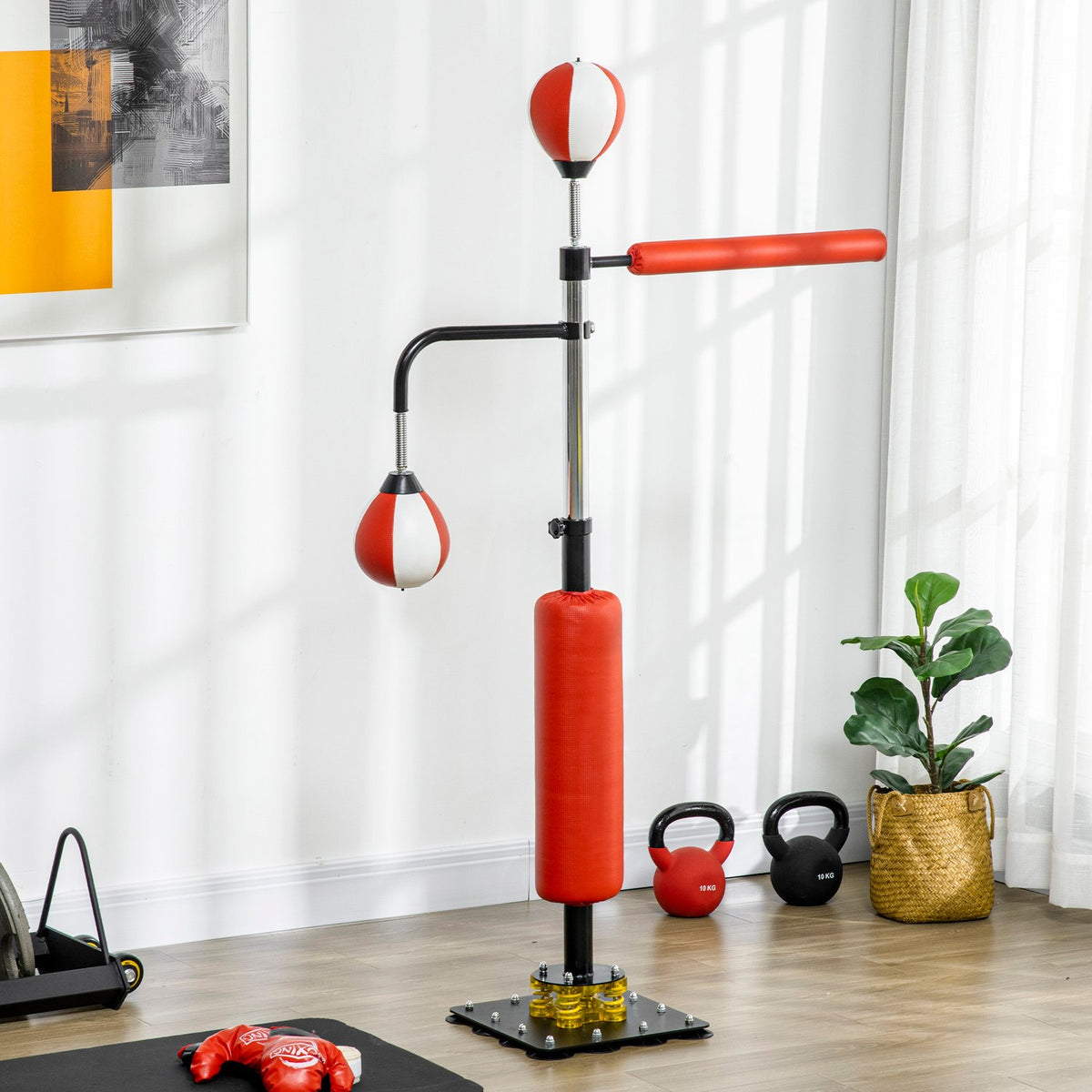 Standing Box Freestanding Punching Bag 140-205Cm Height-Adjustable Standing Boxing Trainer With 2 Speed Balls Reflex Bar Suction Cup Base For Adults