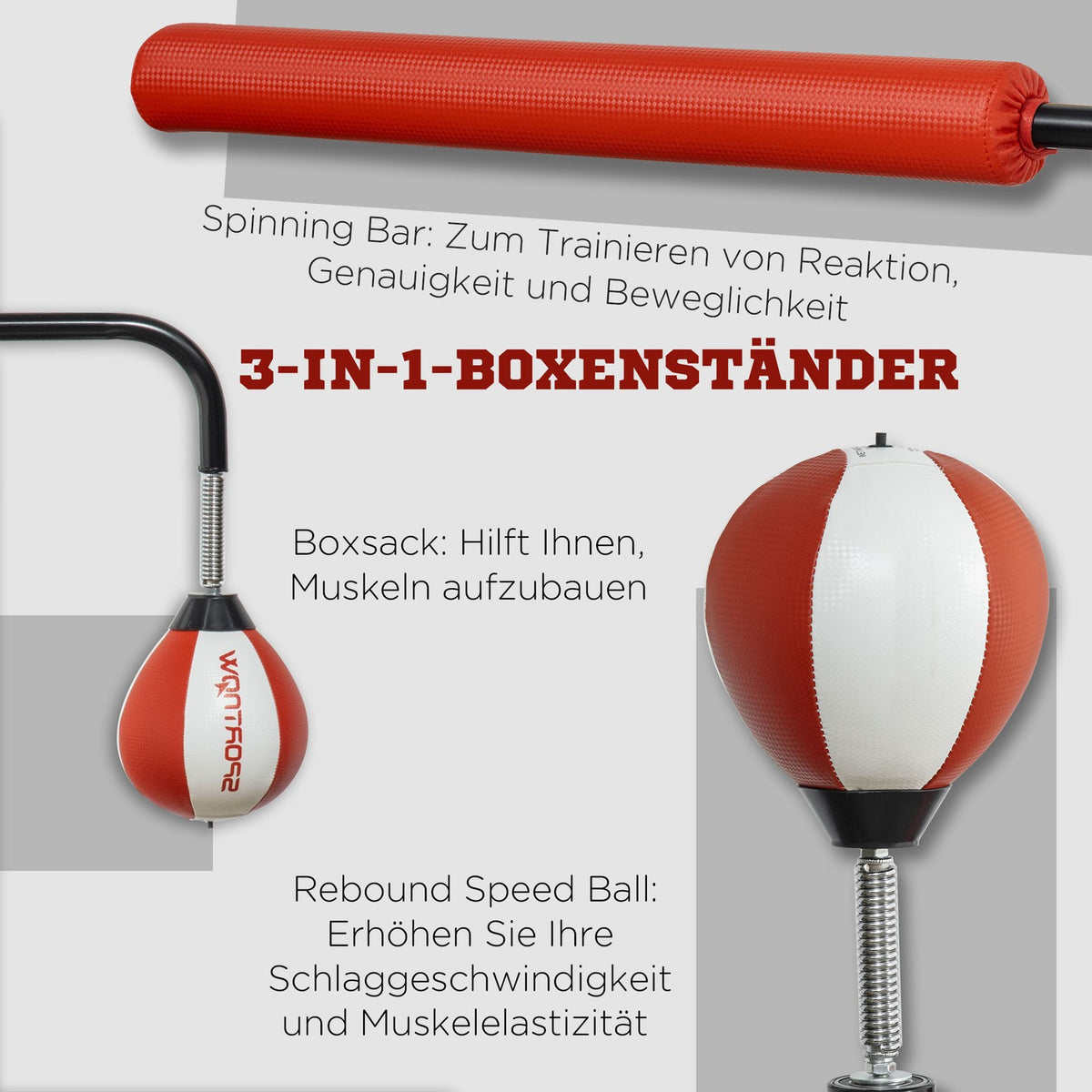 Standing Box Freestanding Punching Bag 140-205Cm Height-Adjustable Standing Boxing Trainer With 2 Speed Balls Reflex Bar Suction Cup Base For Adults