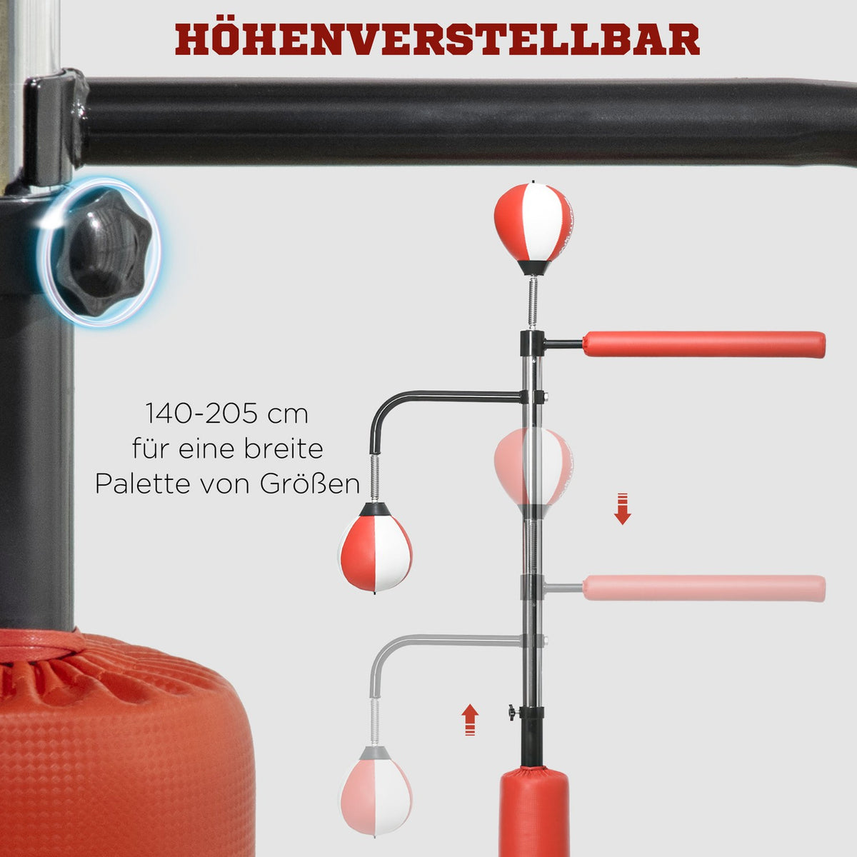 Standing Box Freestanding Punching Bag 140-205Cm Height-Adjustable Standing Boxing Trainer With 2 Speed Balls Reflex Bar Suction Cup Base For Adults