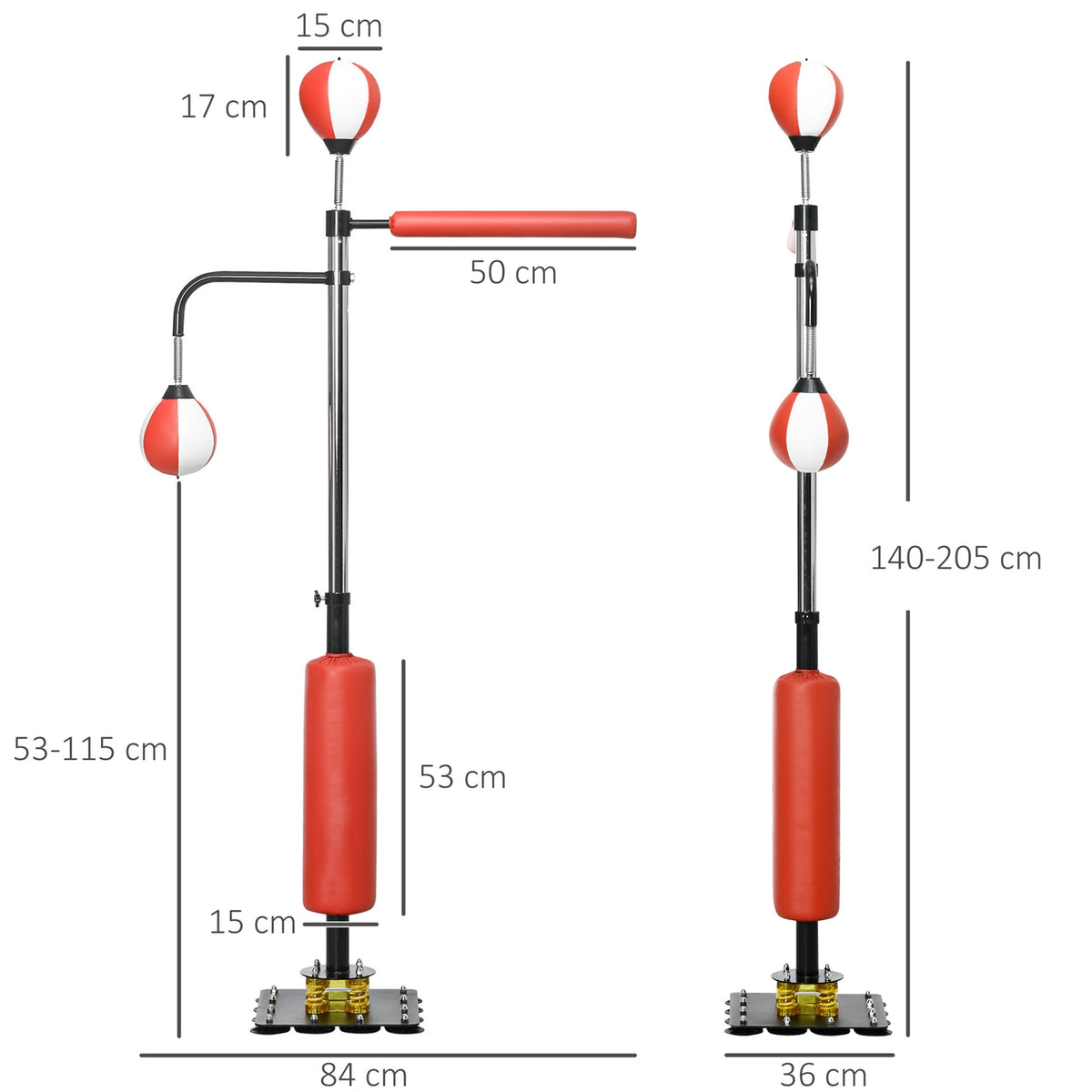 Standing Box Freestanding Punching Bag 140-205Cm Height-Adjustable Standing Boxing Trainer With 2 Speed Balls Reflex Bar Suction Cup Base For Adults
