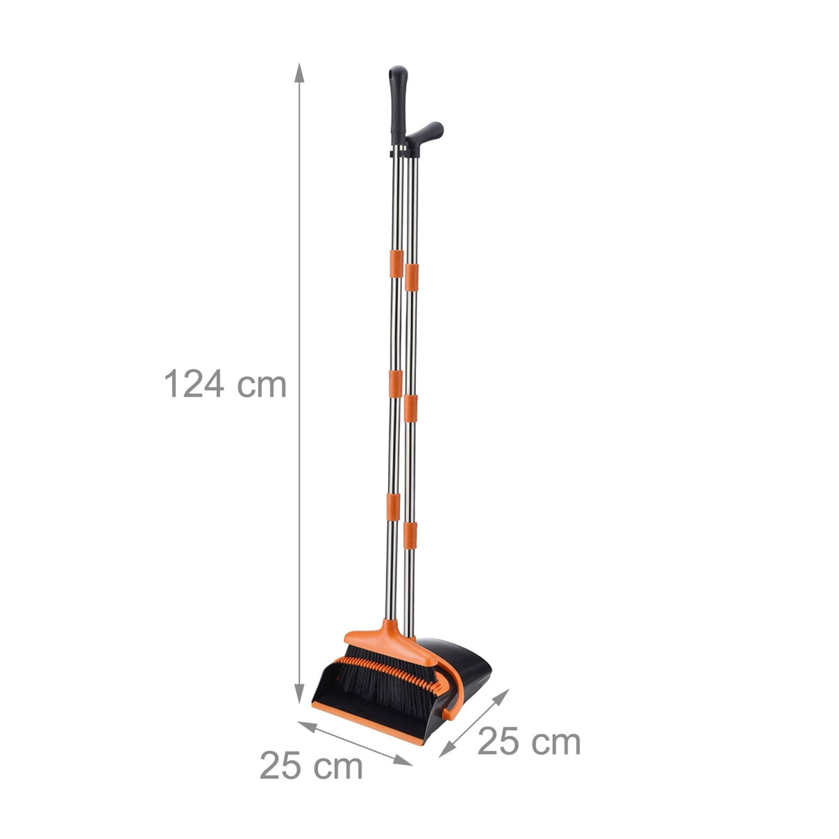 Standing Broom & Dustpan Set, Adjustable Handle, Black/Orange