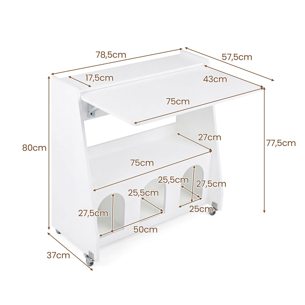 Standing Desk with Wheels, Foldable Top, Space-Saving, White