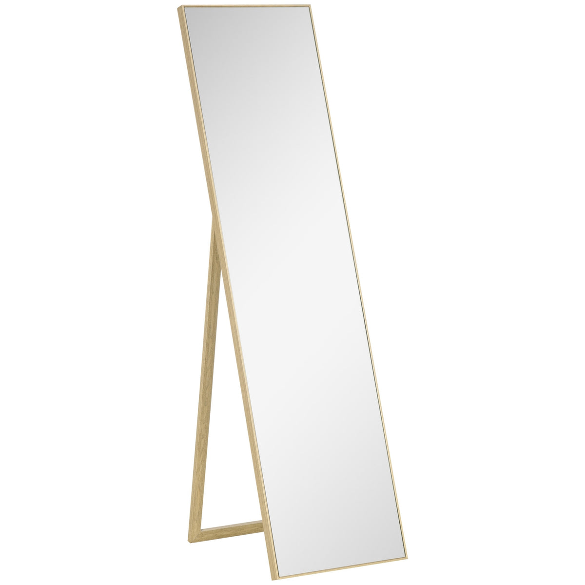 Standing Mirror With Wood Grain, Full-Length Mirror, Dressing Mirror, Make-Up Mirror, Silver + Light Brown, 40 X 35 X 147 Cm