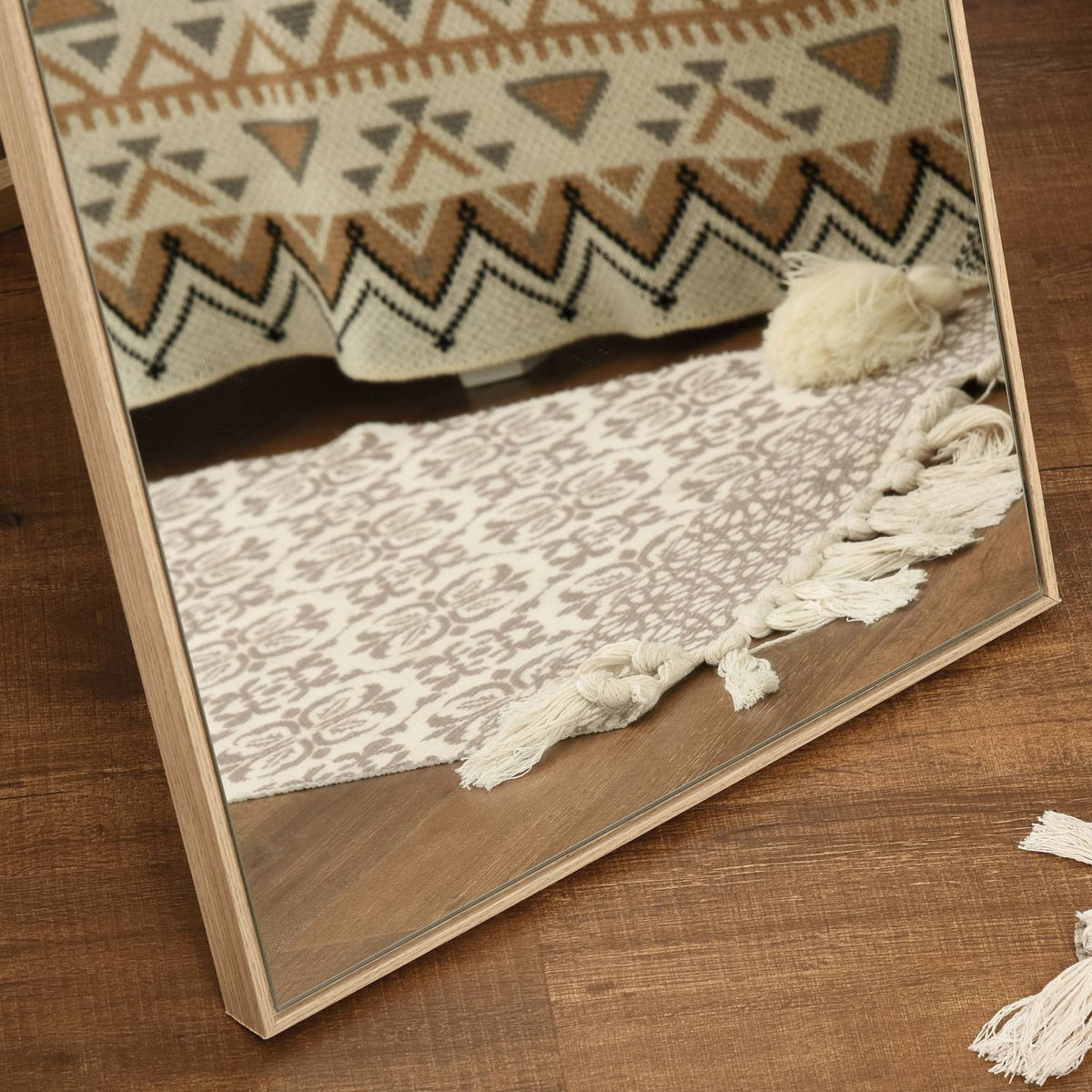 Standing Mirror With Wood Grain, Full-Length Mirror, Dressing Mirror, Make-Up Mirror, Silver + Light Brown, 40 X 35 X 147 Cm