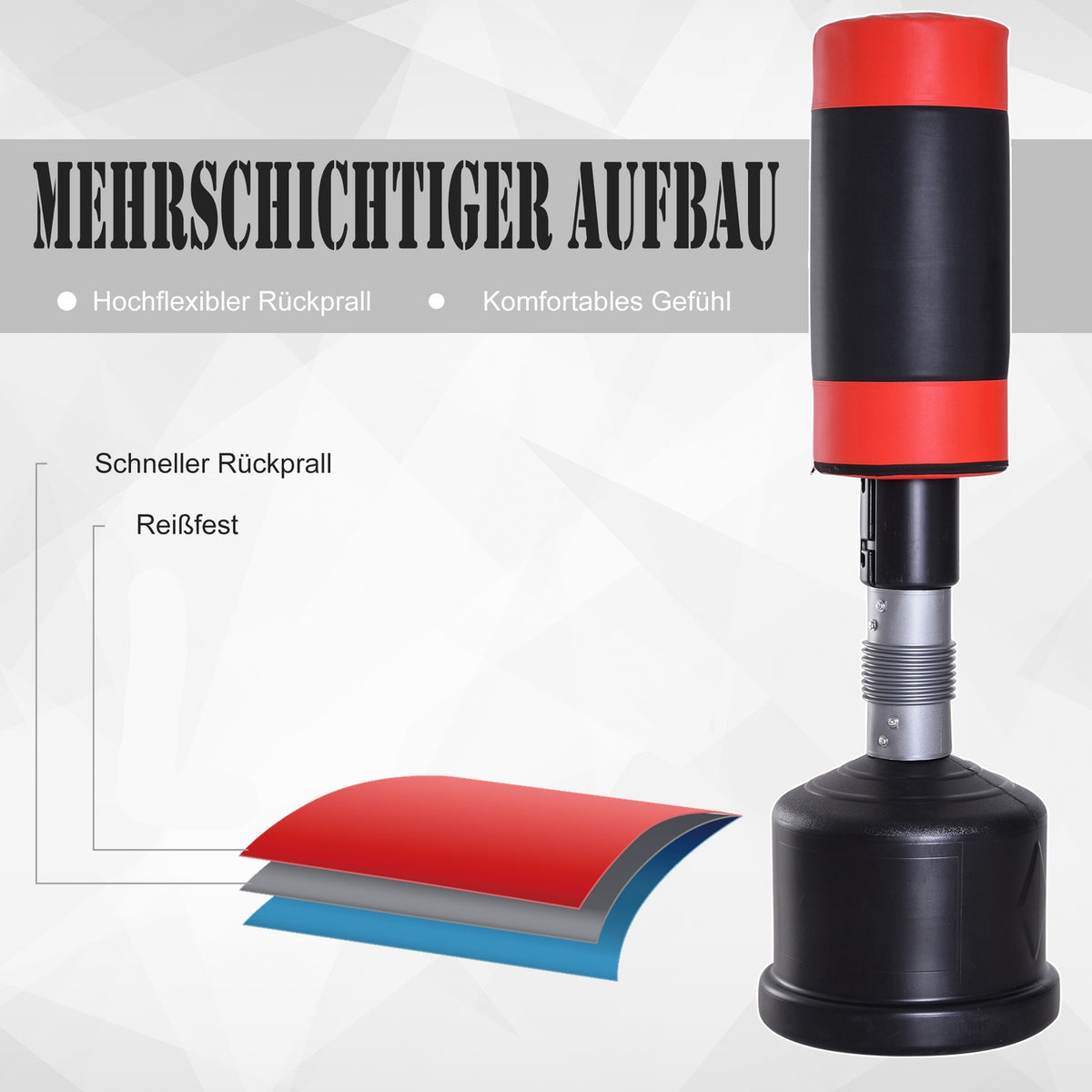 Standing Punching Bag Boxing Dummy Boxing Dummy Training Boxing Partner Punching Bag Box 158-186 Cm Height Adjustable New Black + Red