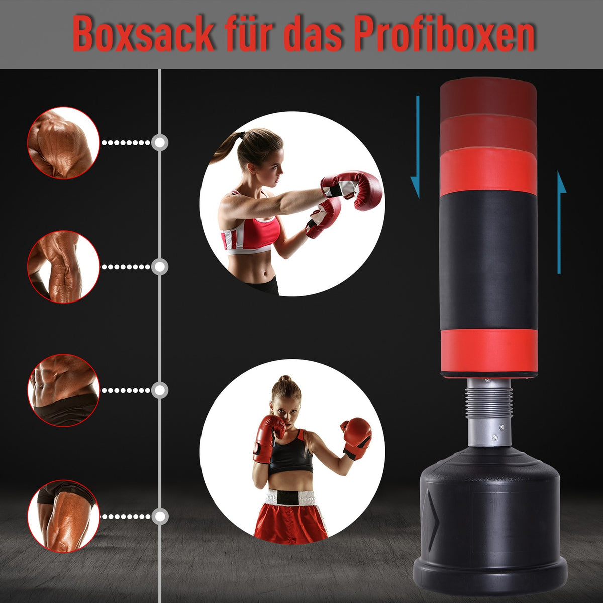 Standing Punching Bag Boxing Dummy Boxing Dummy Training Boxing Partner Punching Bag Box 158-186 Cm Height Adjustable New Black + Red