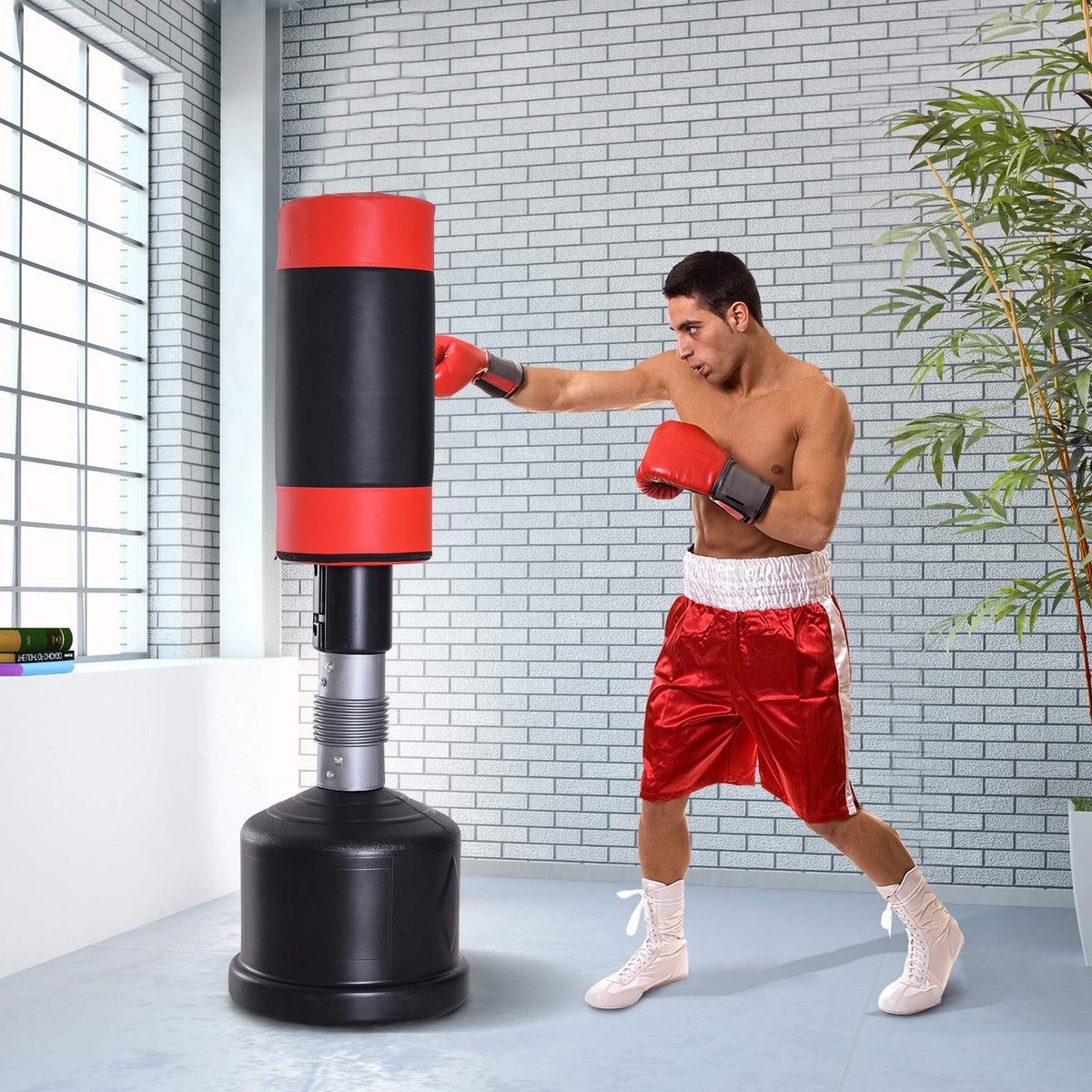 Standing Punching Bag Boxing Dummy Boxing Dummy Training Boxing Partner Punching Bag Box 158-186 Cm Height Adjustable New Black + Red