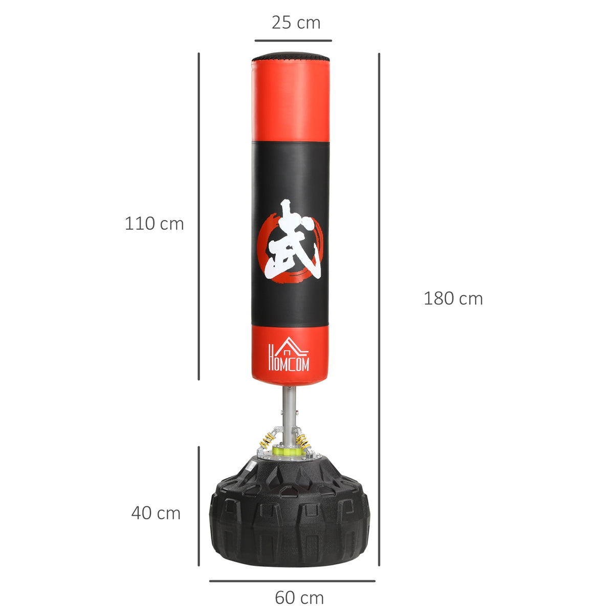 Standing Punching Bag, Free-Standing Boxing Training Device For Adults, With Suction Base, Black+Red, 60X60X180Cm