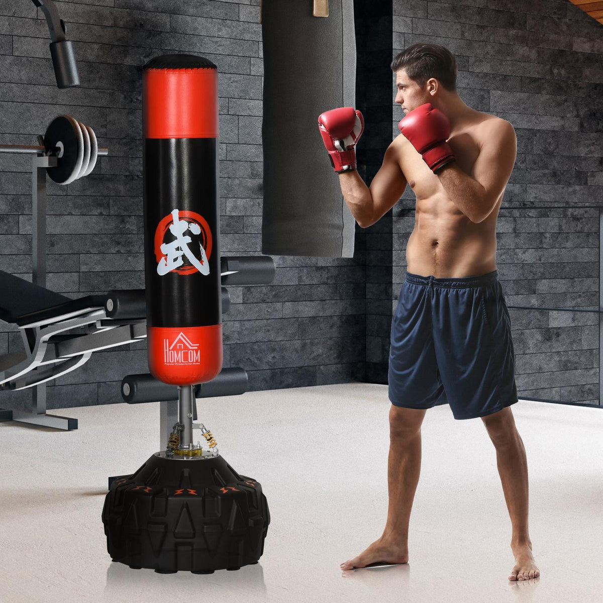 Standing Punching Bag, Free-Standing Boxing Training Device For Adults, With Suction Base, Black+Red, 60X60X180Cm