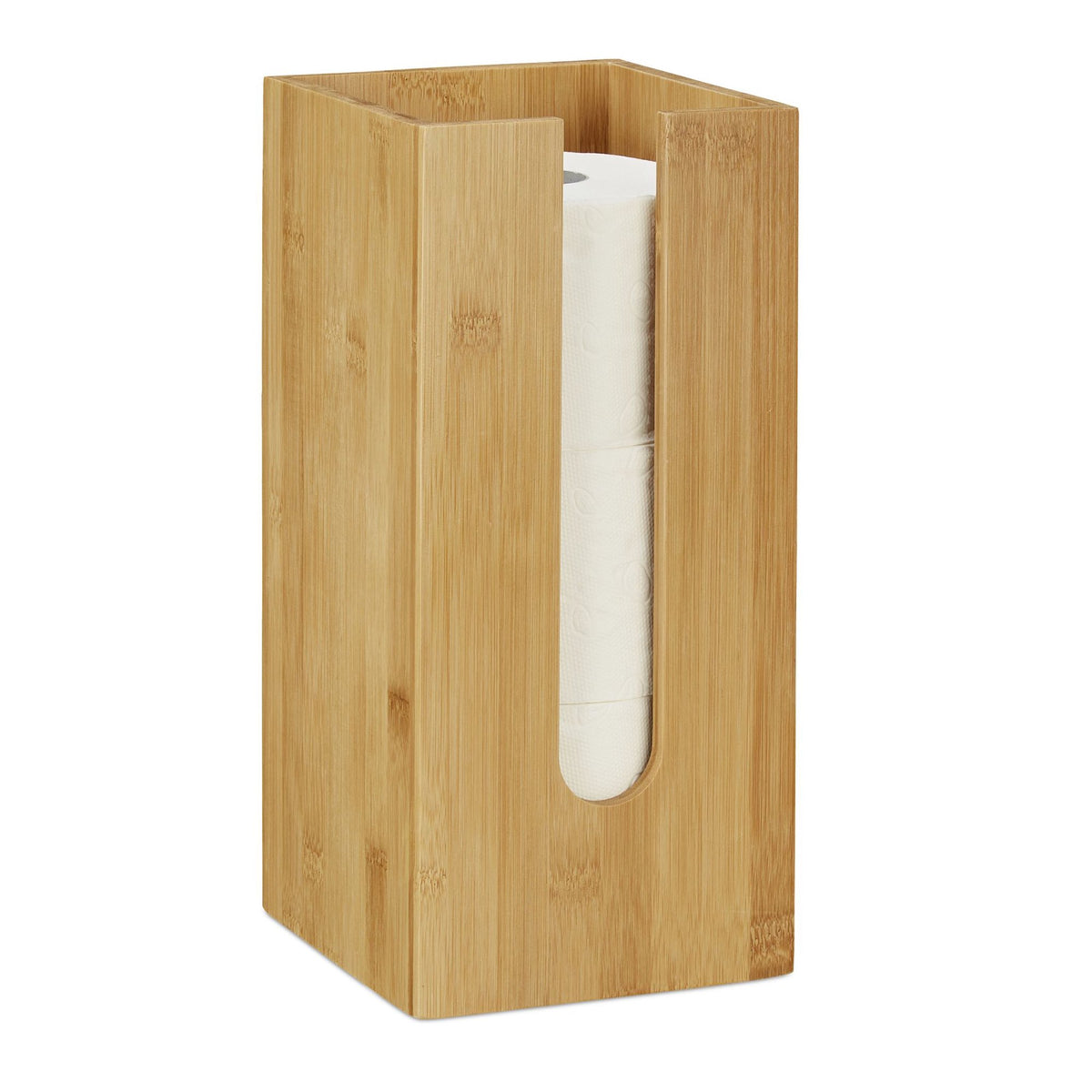 Standing bamboo toilet paper holder
