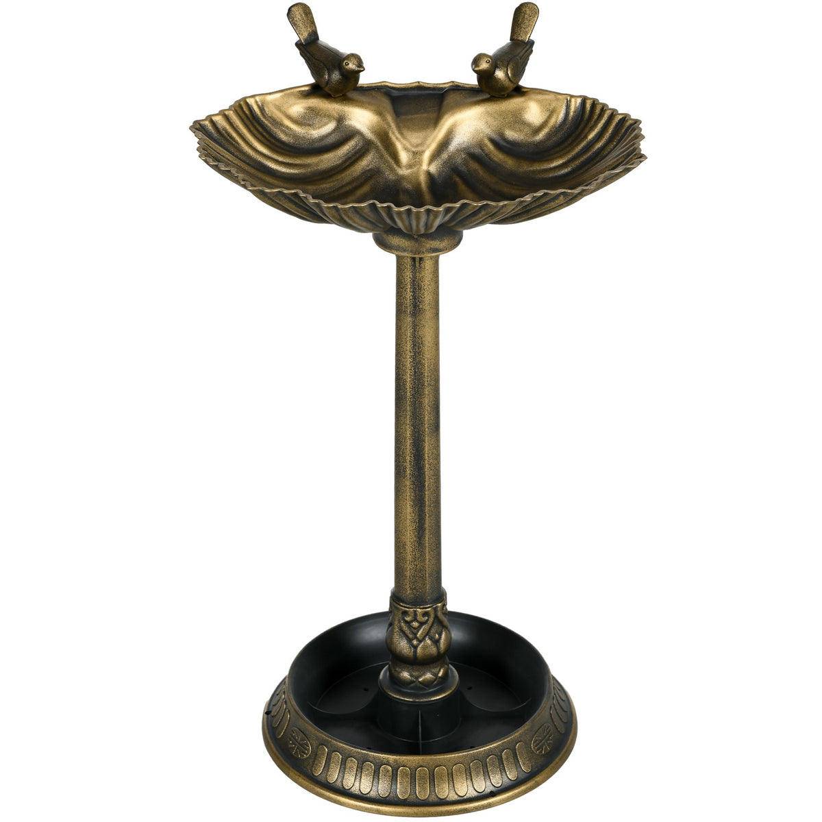 Standing bird bath, bird bath made of plastic, frost-proof bird basin, winter-proof water drinker for wild birds, water bowl, water point for garden, terrace, balcony, 49.5 x 38 x 81 cm, bronze