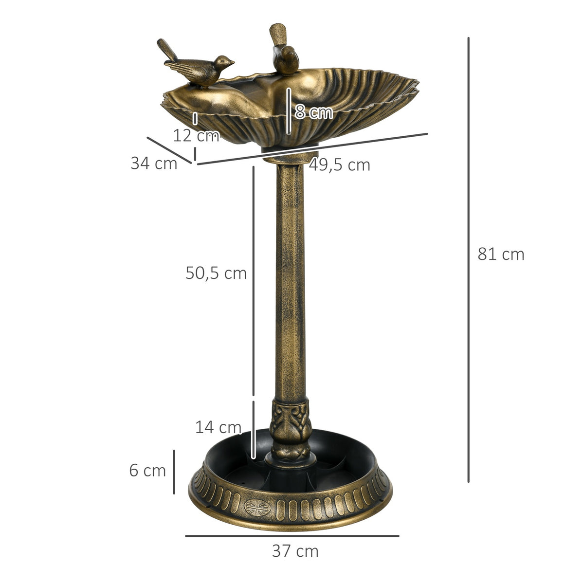 Standing bird bath, bird bath made of plastic, frost-proof bird basin, winter-proof water drinker for wild birds, water bowl, water point for garden, terrace, balcony, 49.5 x 38 x 81 cm, bronze