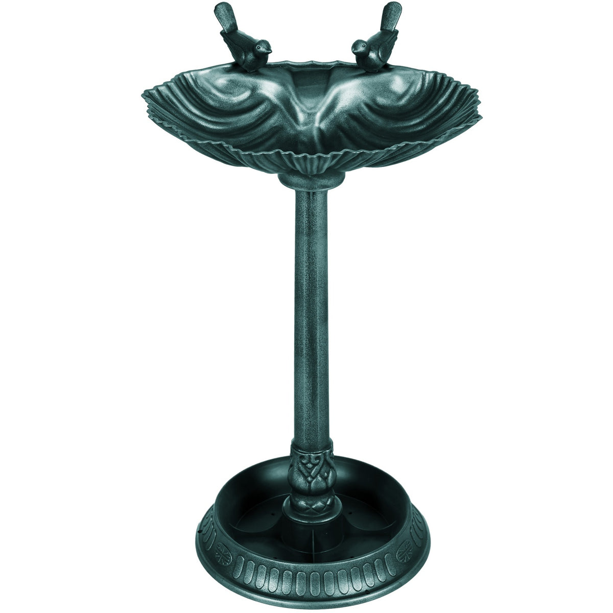 Standing bird bath, bird bath made of plastic, frost-proof bird basin, winter-proof water drinker for wild birds, water bowl, water point for garden, terrace, balcony, 49.5 x 38 x 81 cm, dark green