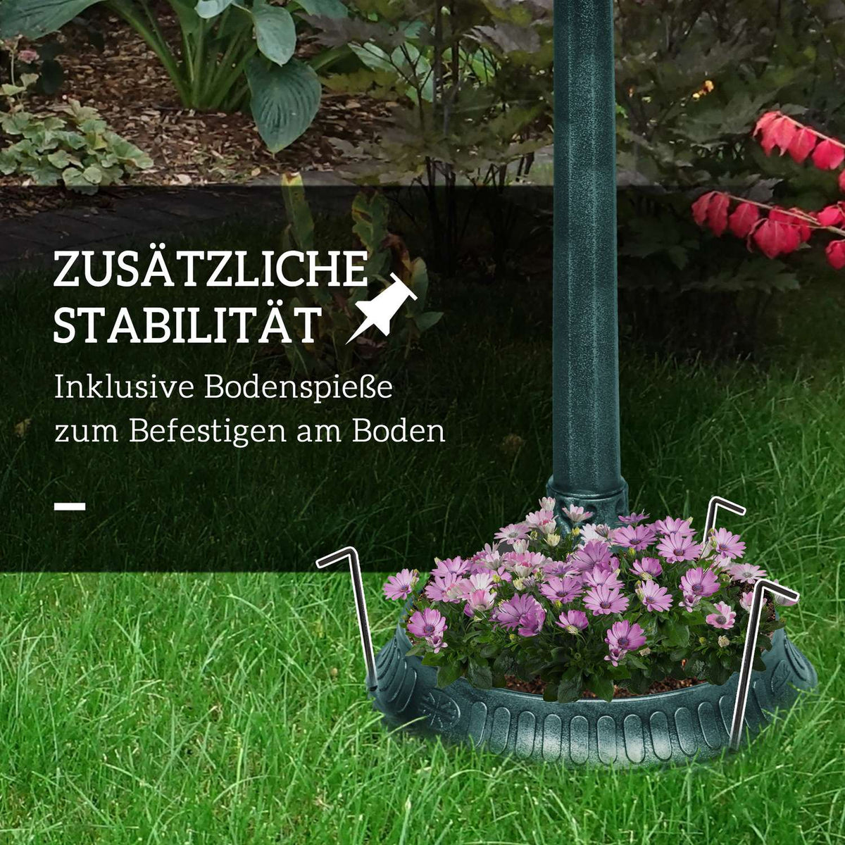 Standing bird bath, bird bath made of plastic, frost-proof bird basin, winter-proof water drinker for wild birds, water bowl, water point for garden, terrace, balcony, 49.5 x 38 x 81 cm, dark green