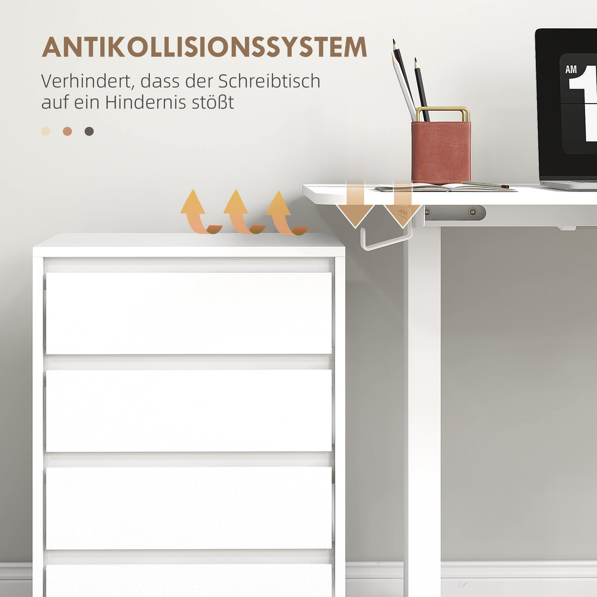 Standing desk height adjustable, electric, 120x60x72-116cm, with 3 presets, anti-collision, overheating protection, chipboard, whiteAoso