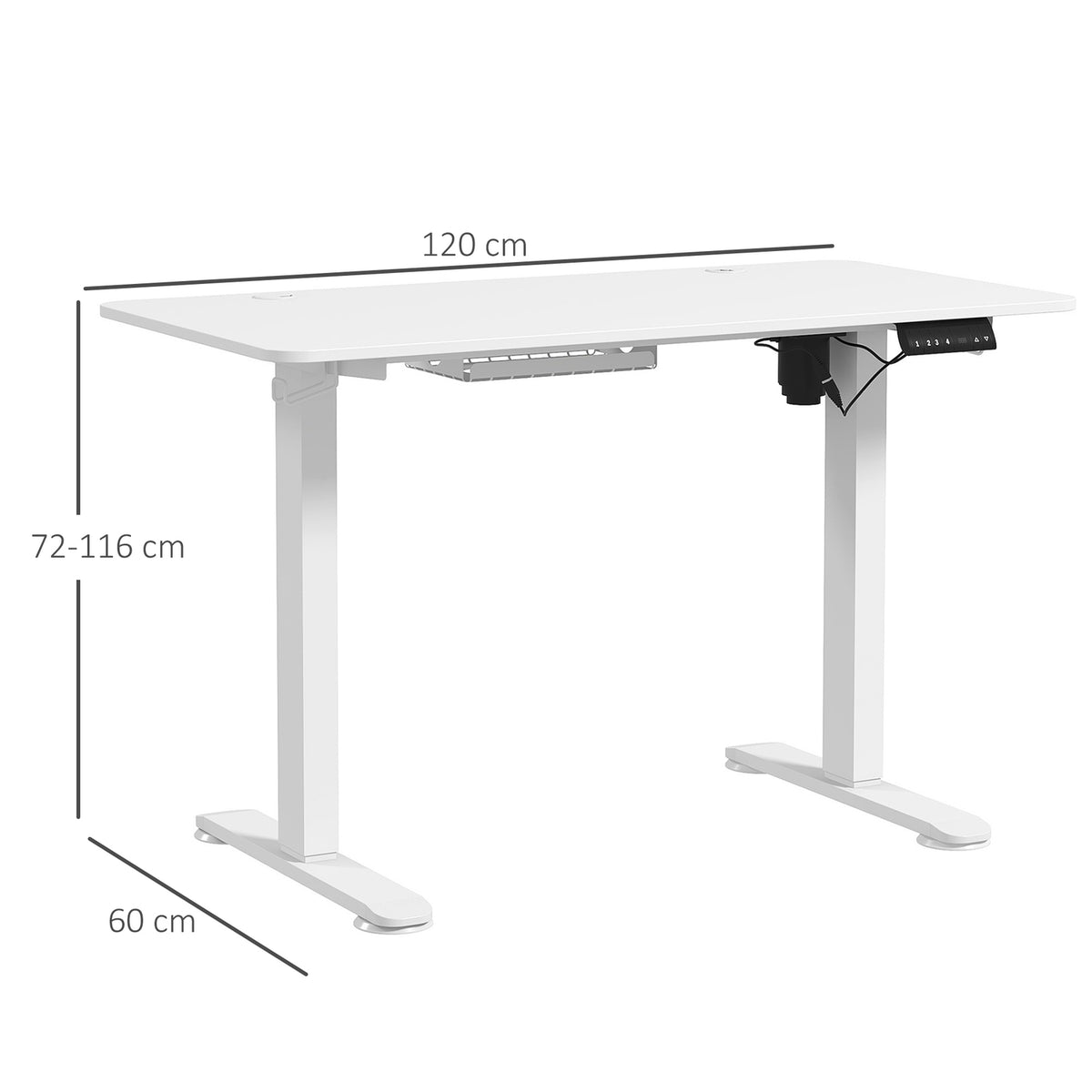 Standing desk height adjustable, electric, 120x60x72-116cm, with 3 presets, anti-collision, overheating protection, chipboard, whiteAoso