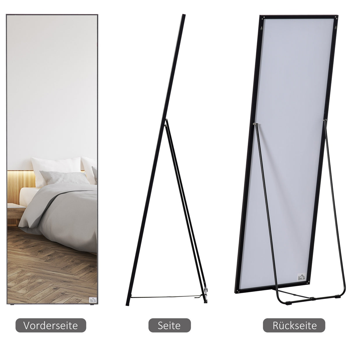 Standing mirror, free-standing full-length mirror, dressing mirror with stand, aluminum frame, for bedroom and hallway