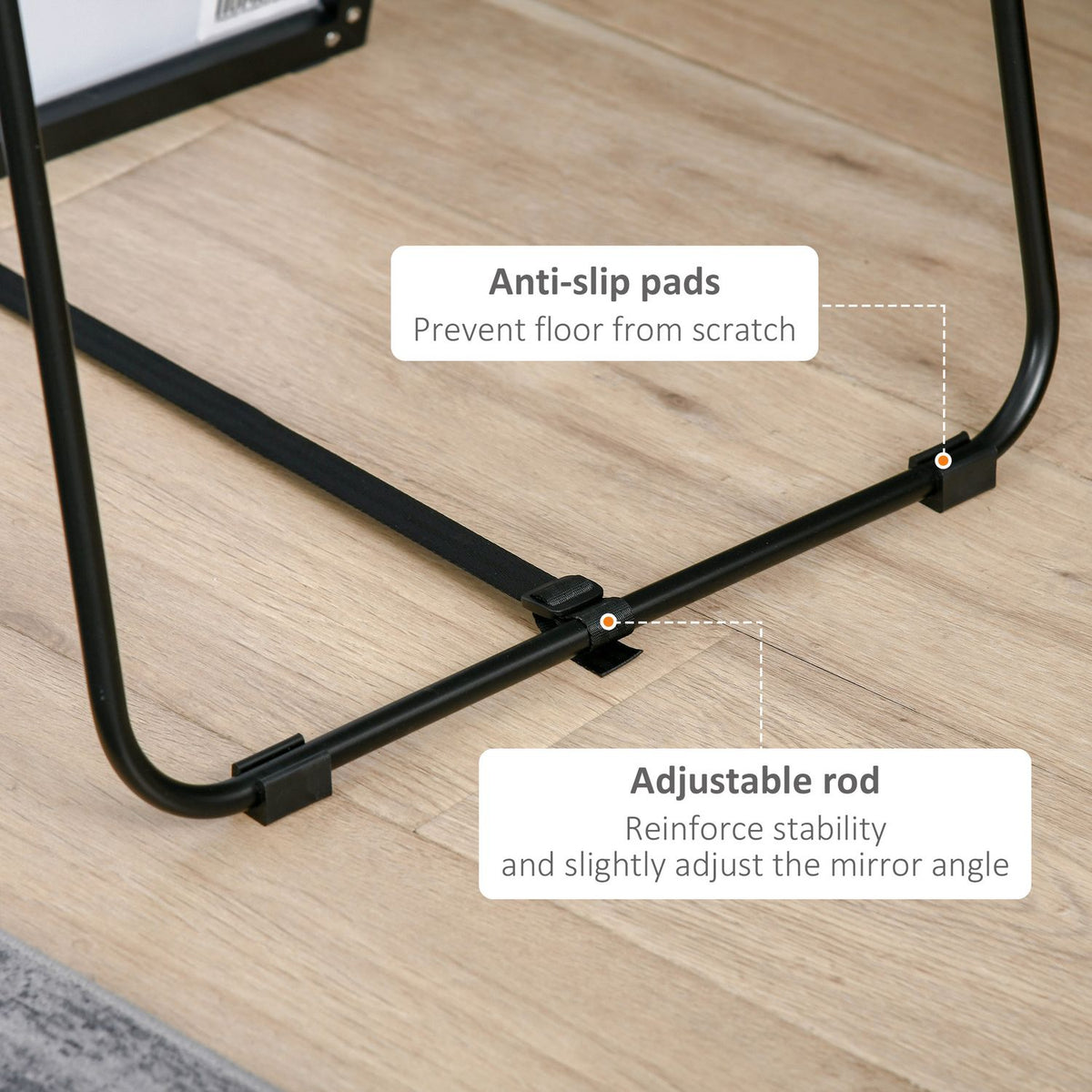 Standing mirror, free-standing full-length mirror, dressing mirror with stand, aluminum frame, for bedroom and hallway