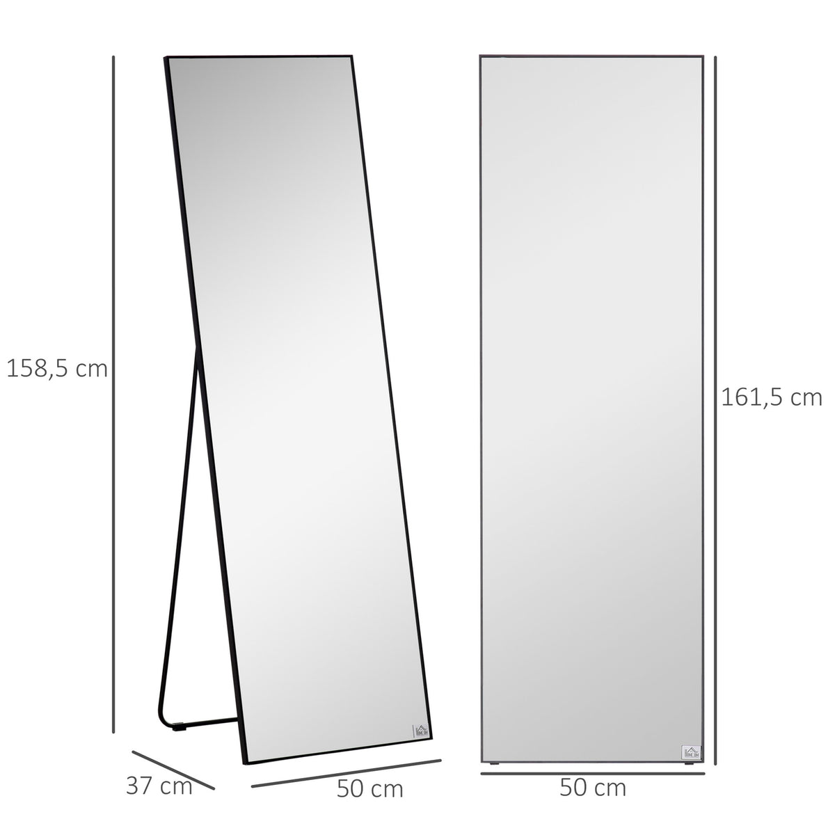 Standing mirror, free-standing full-length mirror, dressing mirror with stand, aluminum frame, for bedroom and hallway