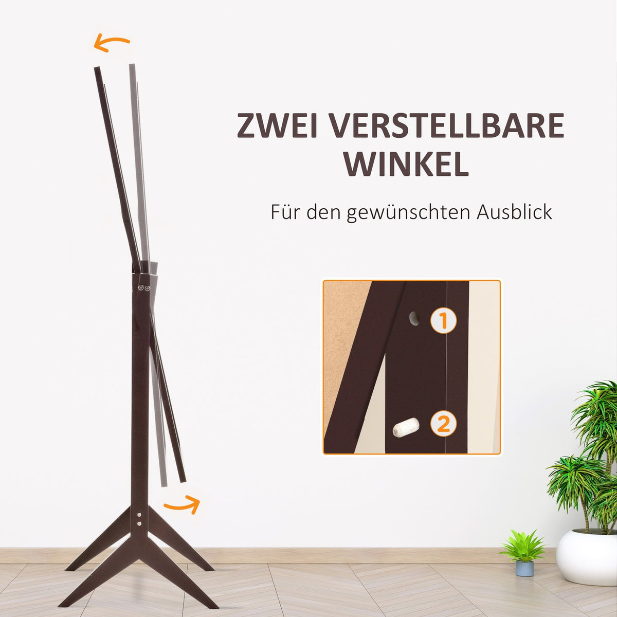 Standing mirror, full-length mirror, make-up mirror with raised feet, easy-care MDF coffee, 47 x 46 x 148 cm for bedrooms and hallways