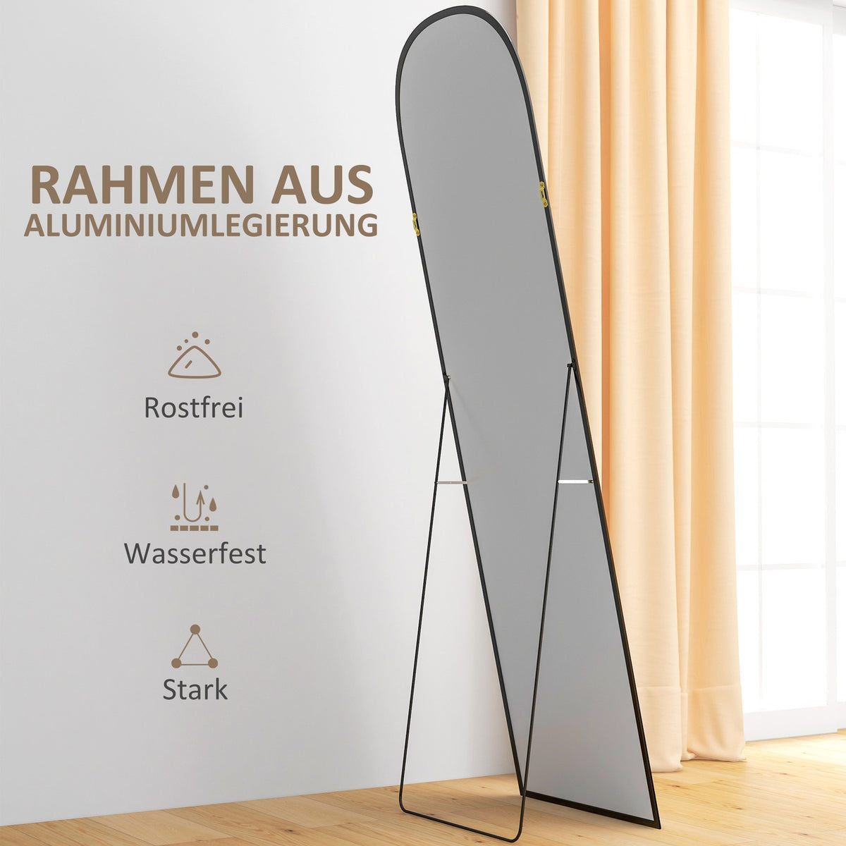 Standing mirror, full-length mirror, modern design, 50 cm x 1.5 cm x 161.5 cm, black