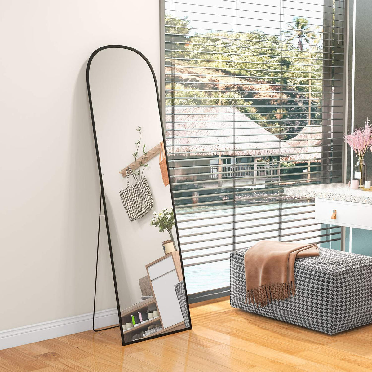 Standing mirror, full-length mirror, modern design, 50 cm x 1.5 cm x 161.5 cm, black