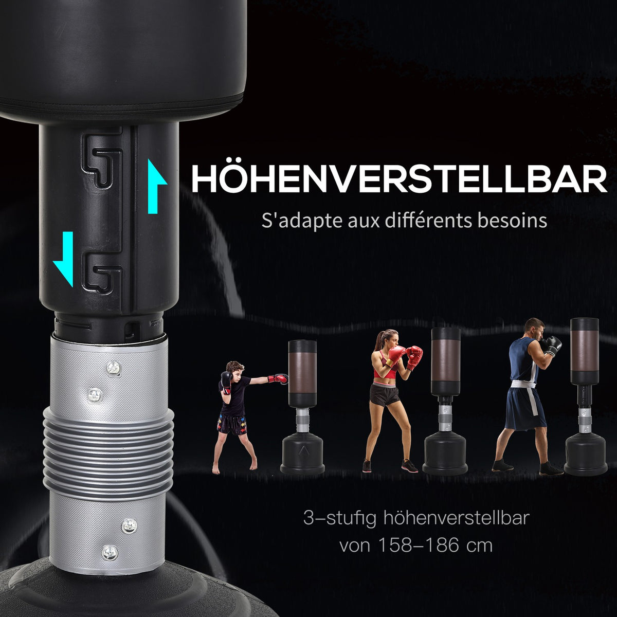 Standing punching bag boxing doll boxing dummy training boxing partner punching bag box 158-186 cm height adjustable NEW black + brown