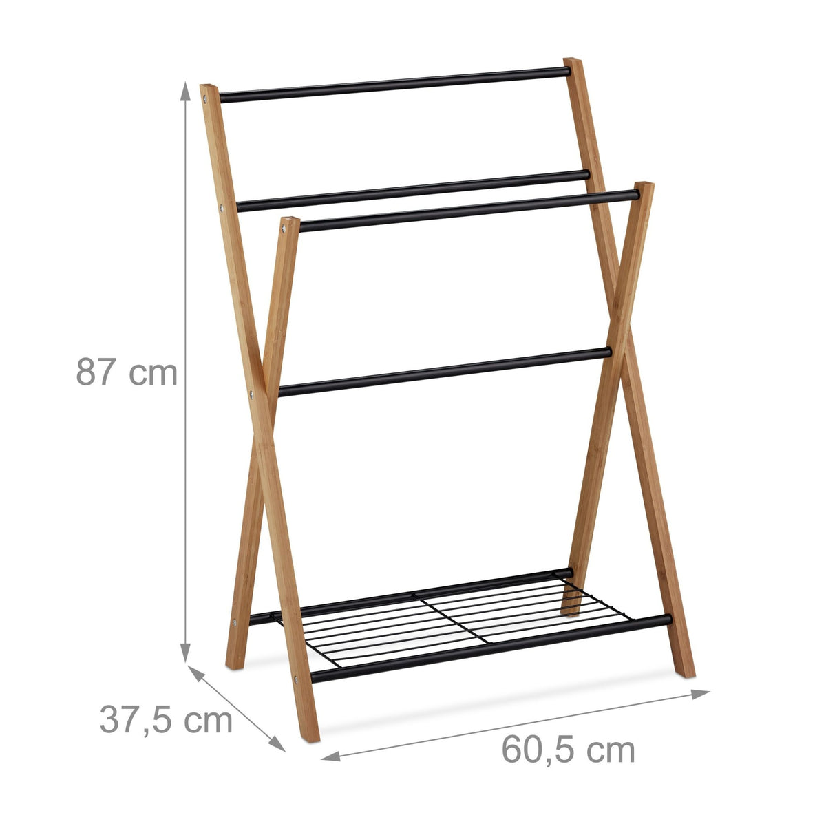 Standing towel rail with shelf