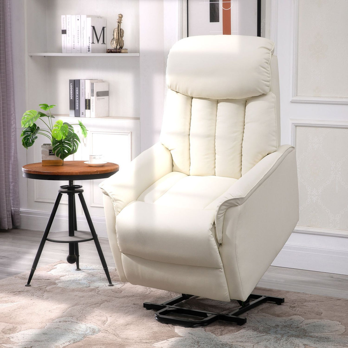 Stand-up chair, TV chair, armchair with stand-up aid, electric reclining function, faux leather, beige, 80 x 94 x 104 cm