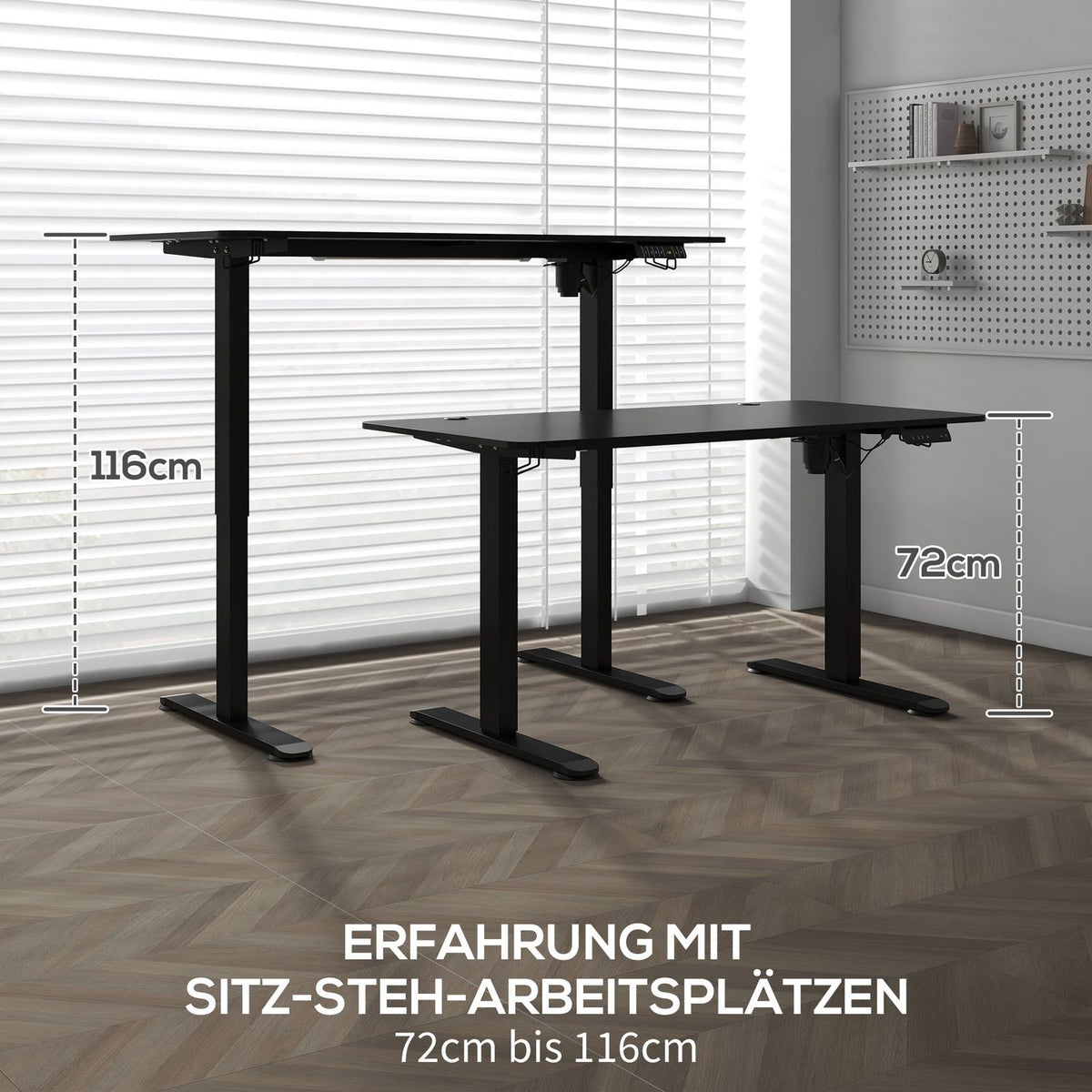 Stand-up desk, electric, with anti-collision, overheating protection, storage options, 140x70x72-116cm, chipboard, black