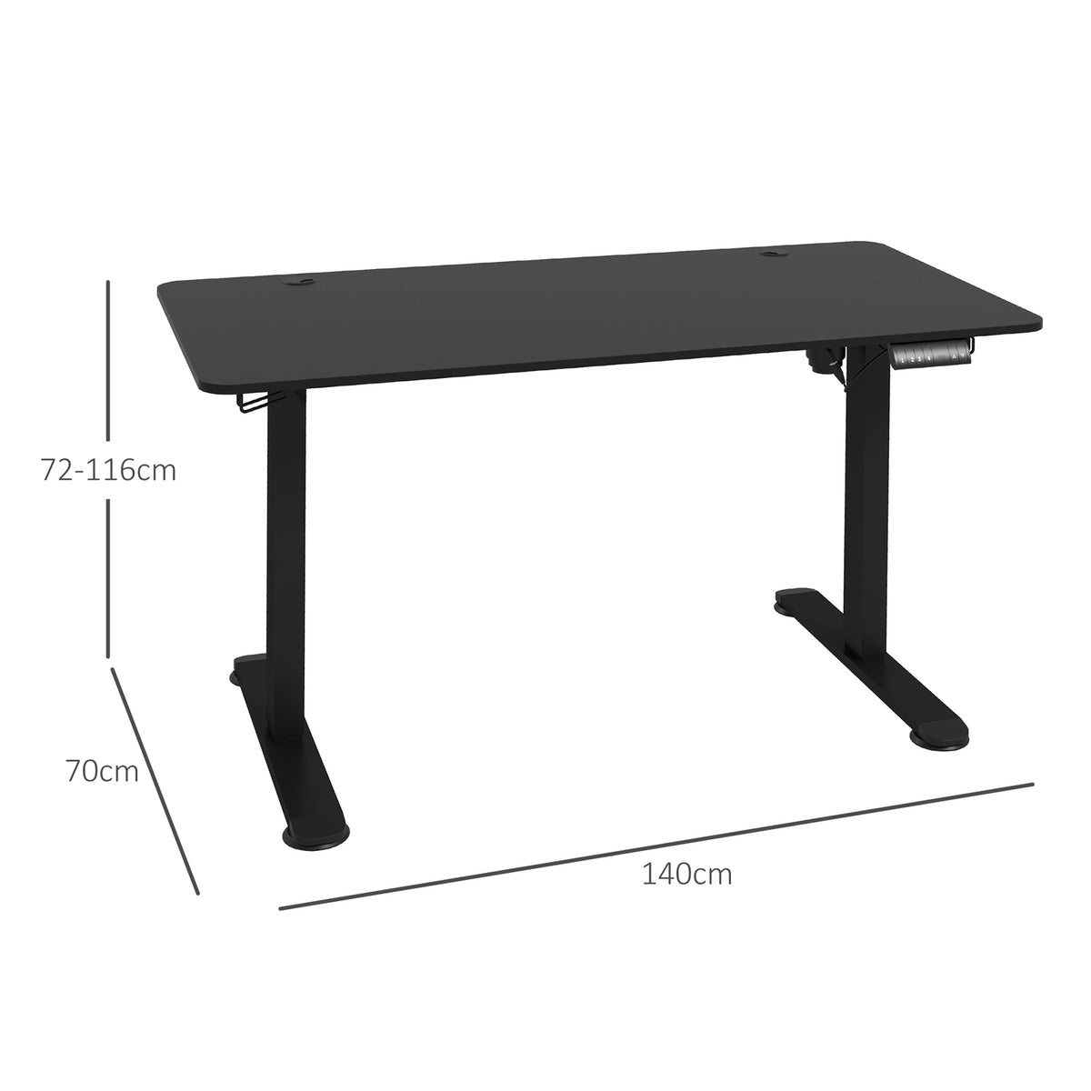 Stand-up desk, electric, with anti-collision, overheating protection, storage options, 140x70x72-116cm, chipboard, black