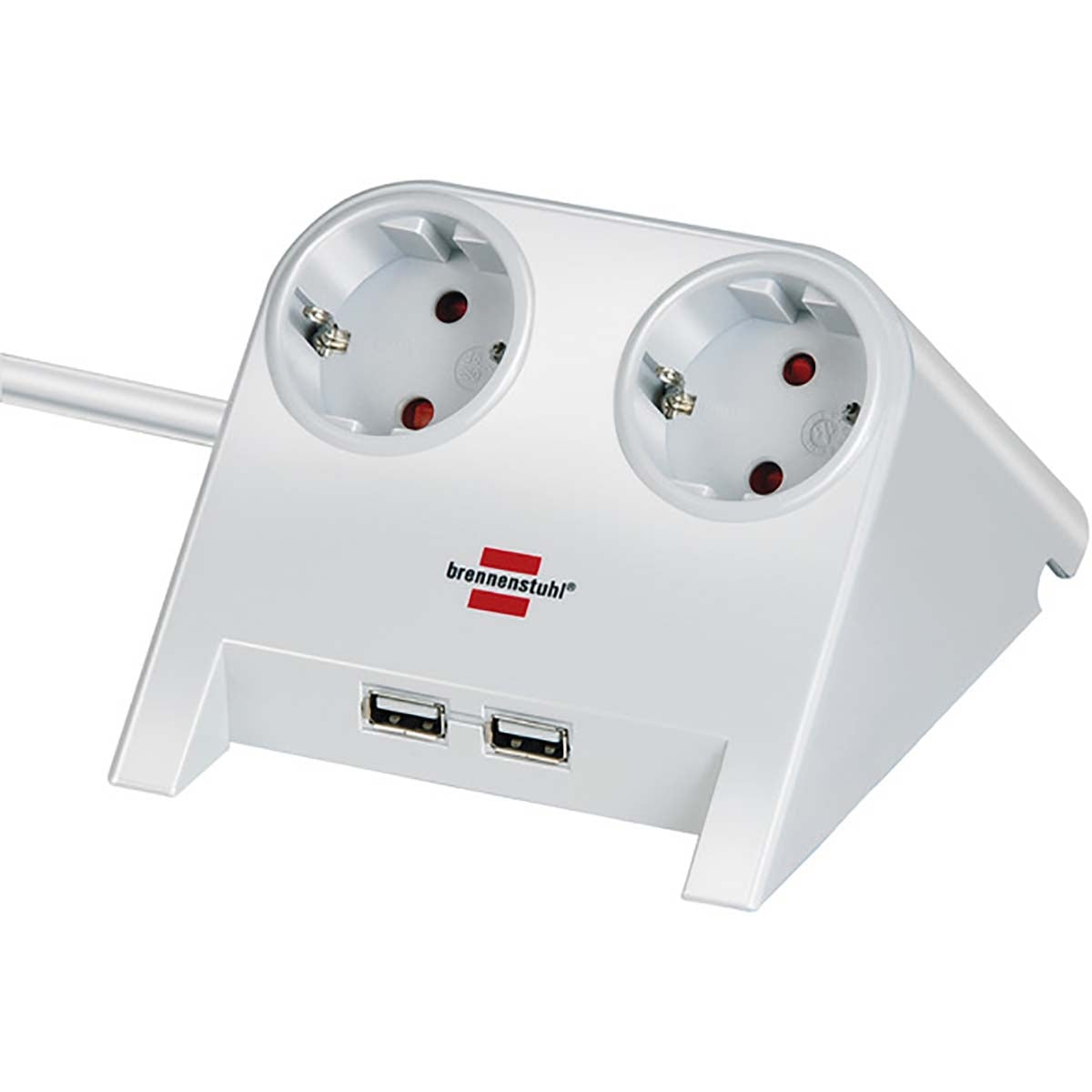 Stationary power strip 2x for the table Rubber feet and 2x USB Polished white TYPE F