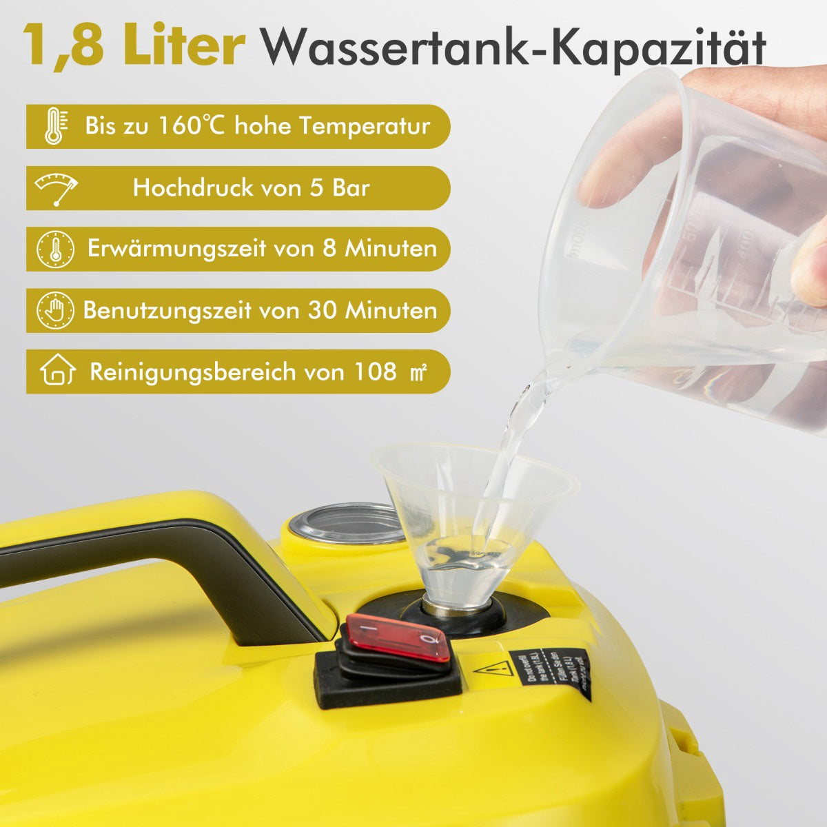 Steam Cleaner 2000W, 1.8L Tank, 13-Piece, Wheeled