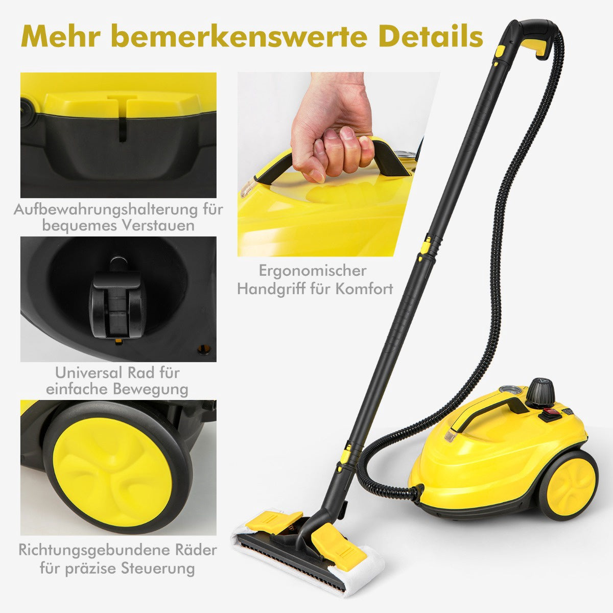 Steam Cleaner 2000W, 1.8L Tank, 13-Piece, Wheeled