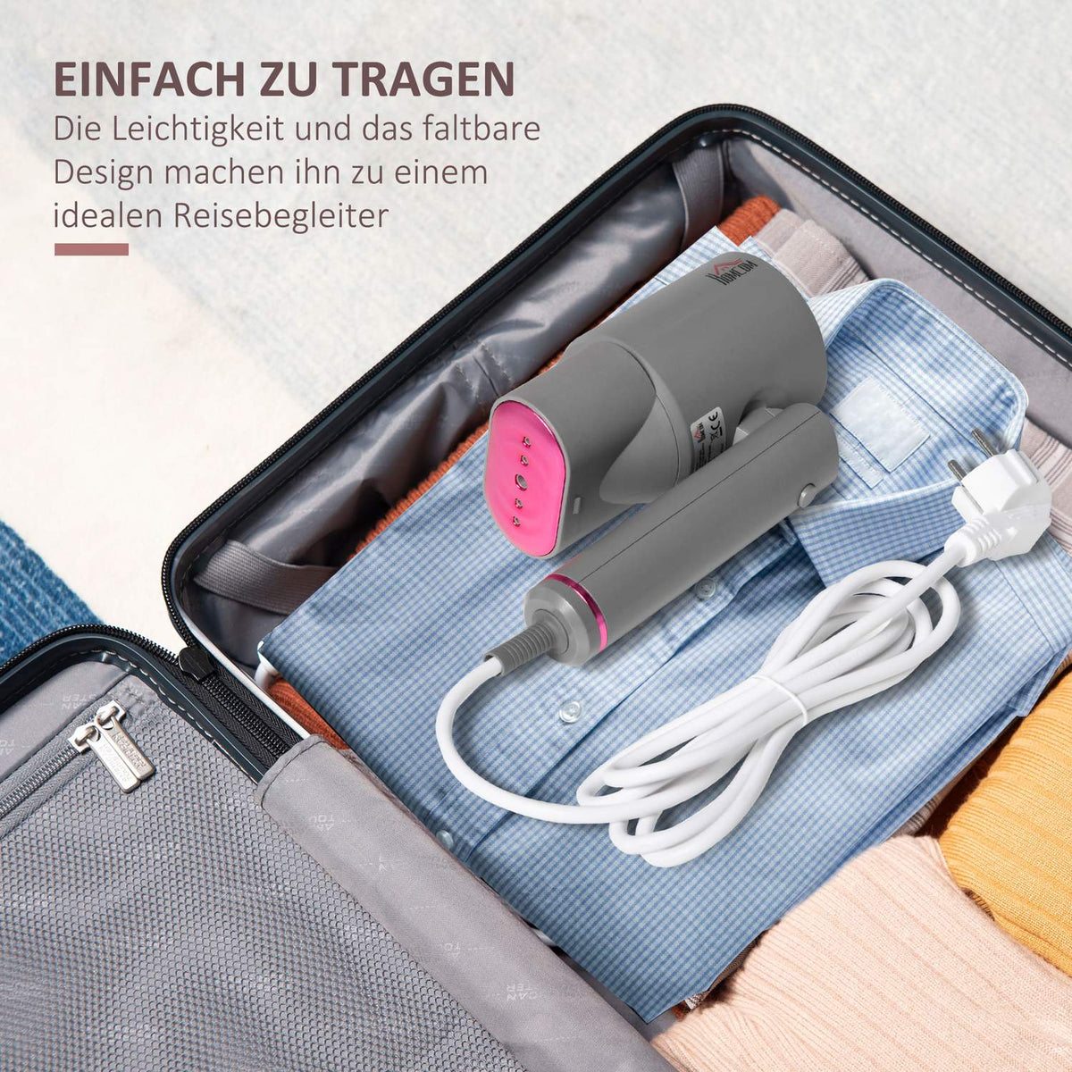 Steam Smoother Steam Brush Foldable Steam Iron With 160 Ml Water Tank 1520 W Aluminum Plastic Gray + Pink 27.5 X 18.2 X 9 Cm