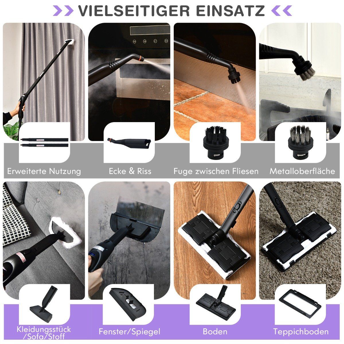 Steam cleaner with 19 accessories steam mop 2000W floor steam cleaner up to 108℃ purple
