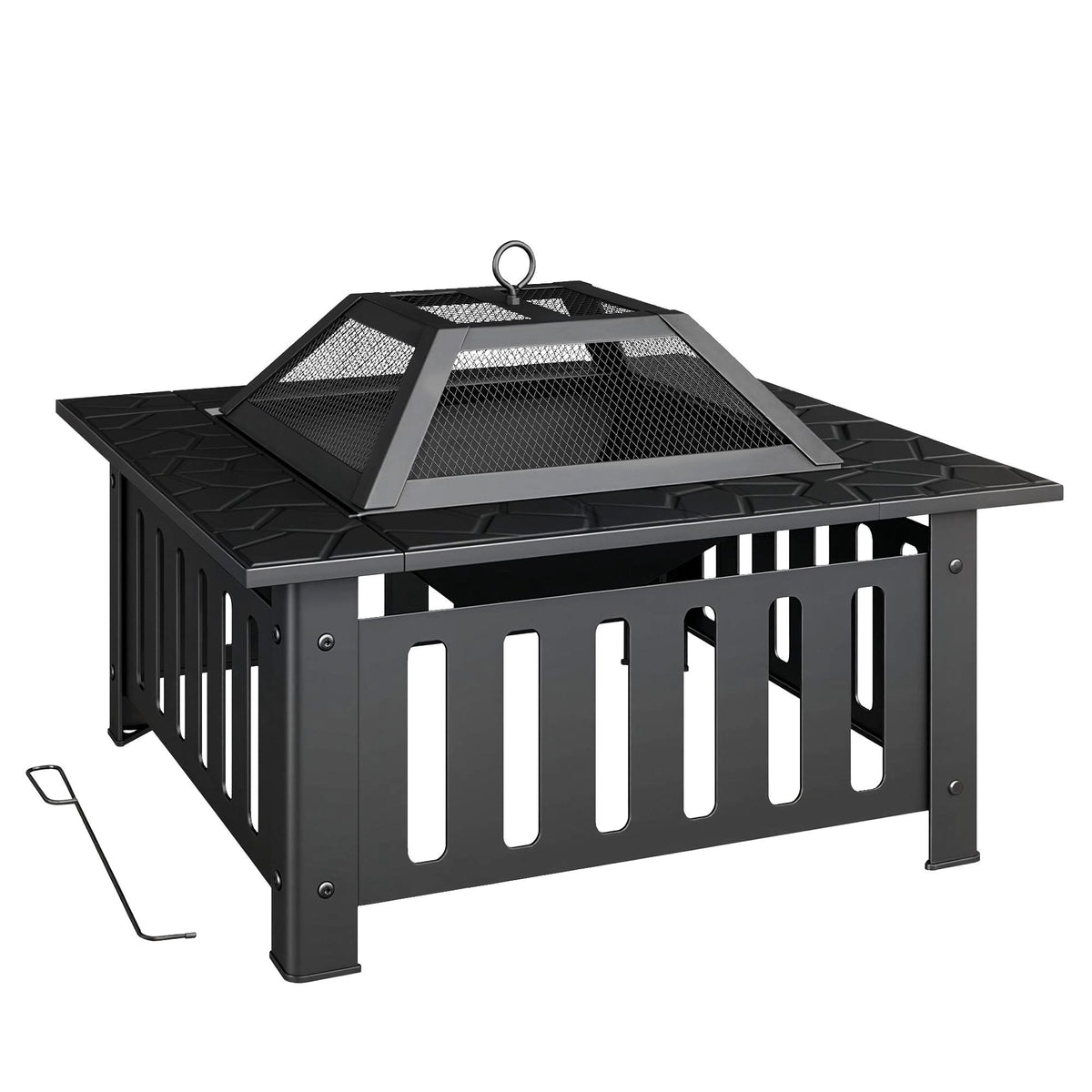 Steel Fire Pit with Spark Guard and Poker for Outdoor BBQ