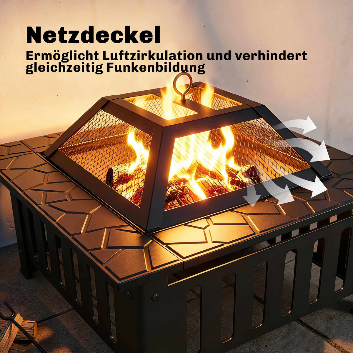 Steel Fire Pit with Spark Guard and Poker for Outdoor BBQ