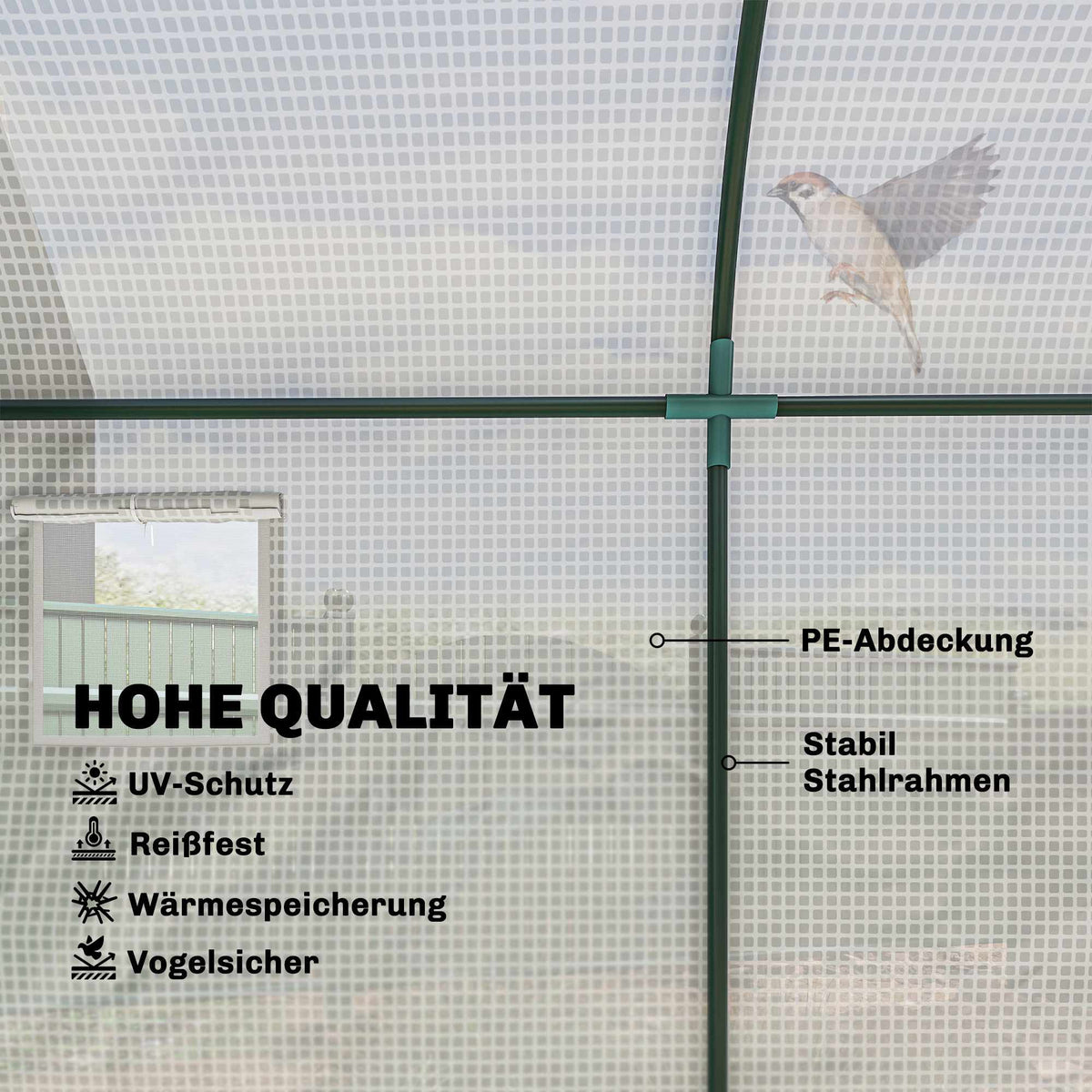 Steel Frame Greenhouse with Windows and Doors, 300x100x200 cm