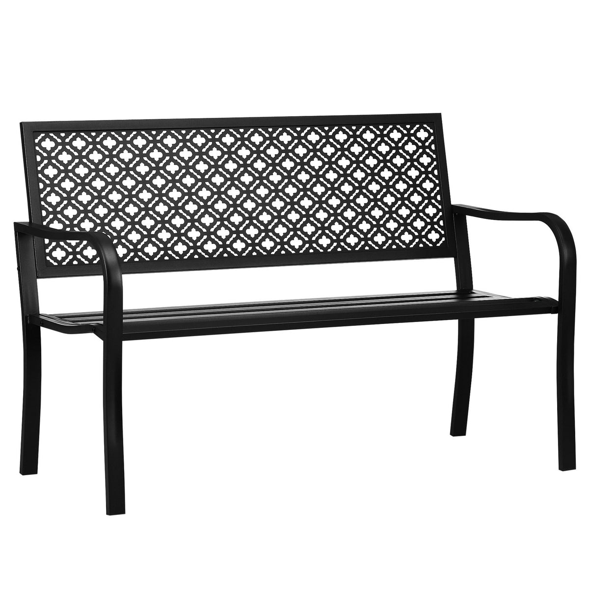 Steel Garden Bench, 2-Seater Park Bench With Backrest And Armrest, Bench With Floral Pattern, Max. 240 Kg, Black, 127 X 63 X 83 Cm