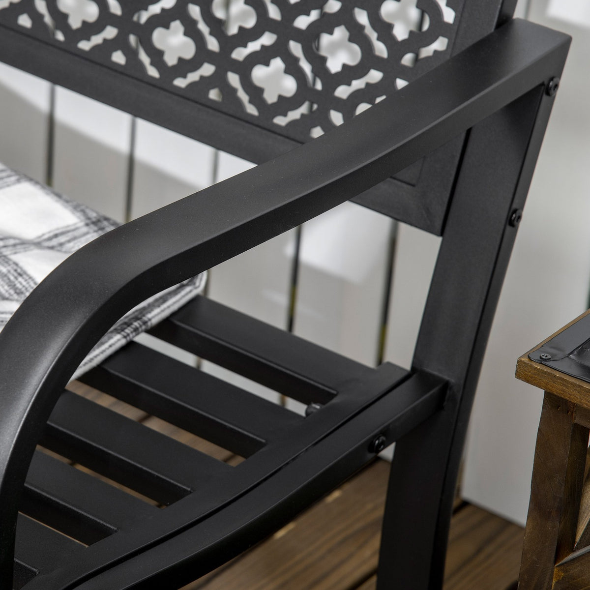 Steel Garden Bench, 2-Seater Park Bench With Backrest And Armrest, Bench With Floral Pattern, Max. 240 Kg, Black, 127 X 63 X 83 Cm