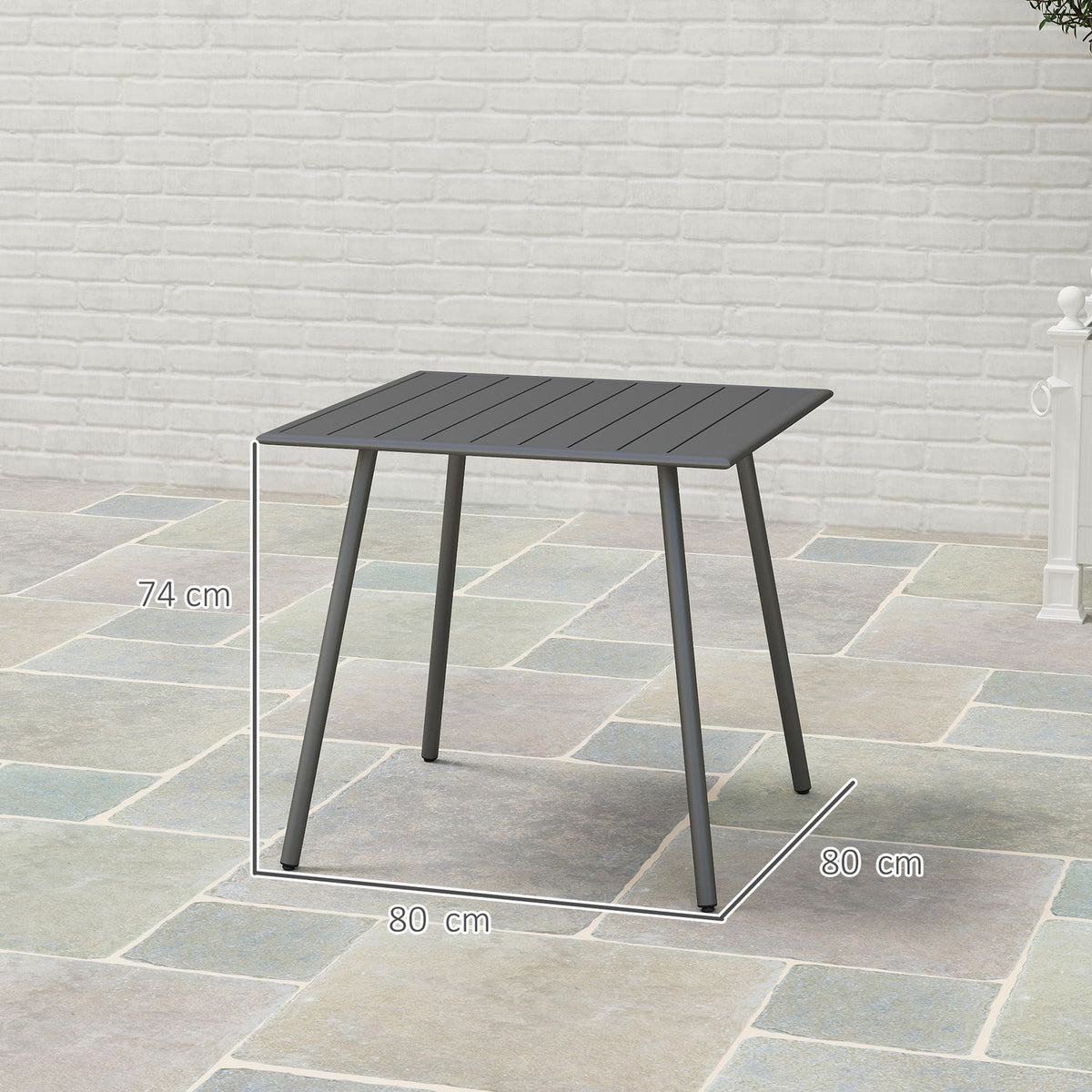 Steel Garden Table 80 x 80 x 74 cm Weatherproof Buffet Table with Steel Frame, Non-Slip Camping Table for 4 People Balcony Table Patio Table Outdoor Dining Table for Garden, Terrace, Balcony, Gray