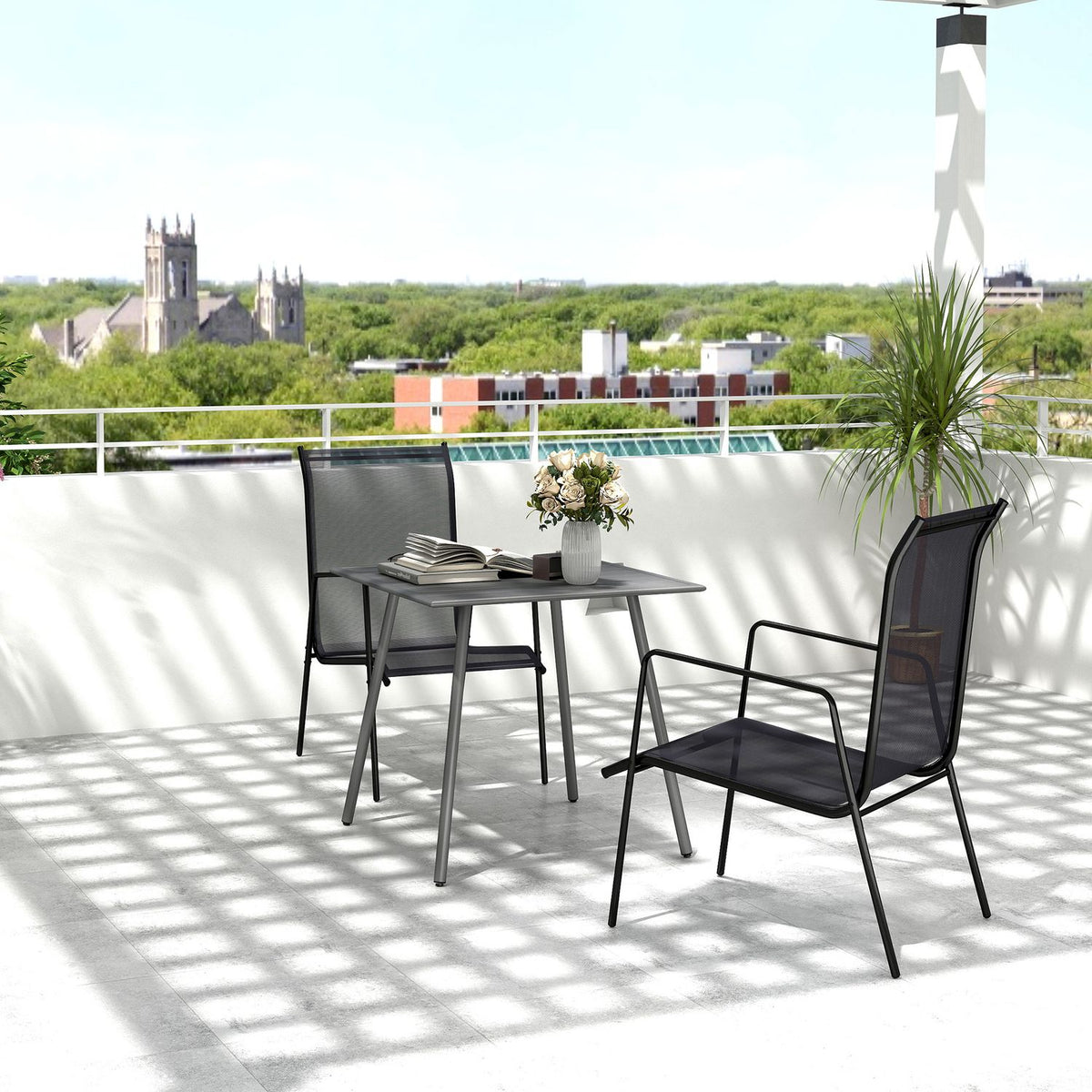Steel Garden Table 80 x 80 x 74 cm Weatherproof Buffet Table with Steel Frame, Non-Slip Camping Table for 4 People Balcony Table Patio Table Outdoor Dining Table for Garden, Terrace, Balcony, Gray