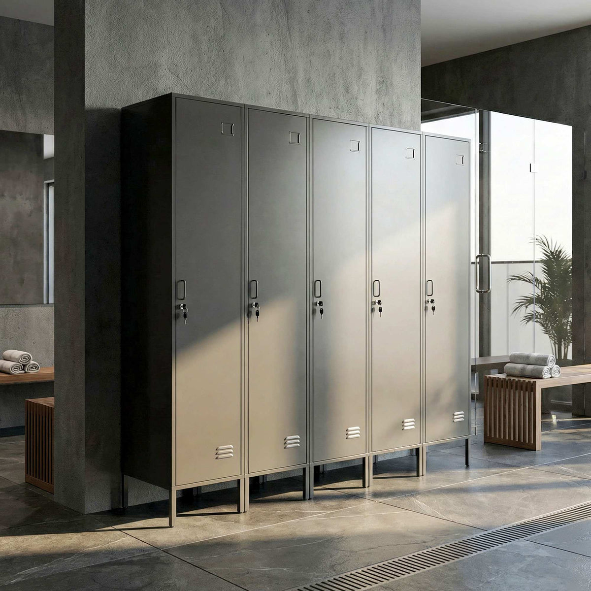 Steel Locker Cabinet with Lock, Ventilation, Black, 179H cm