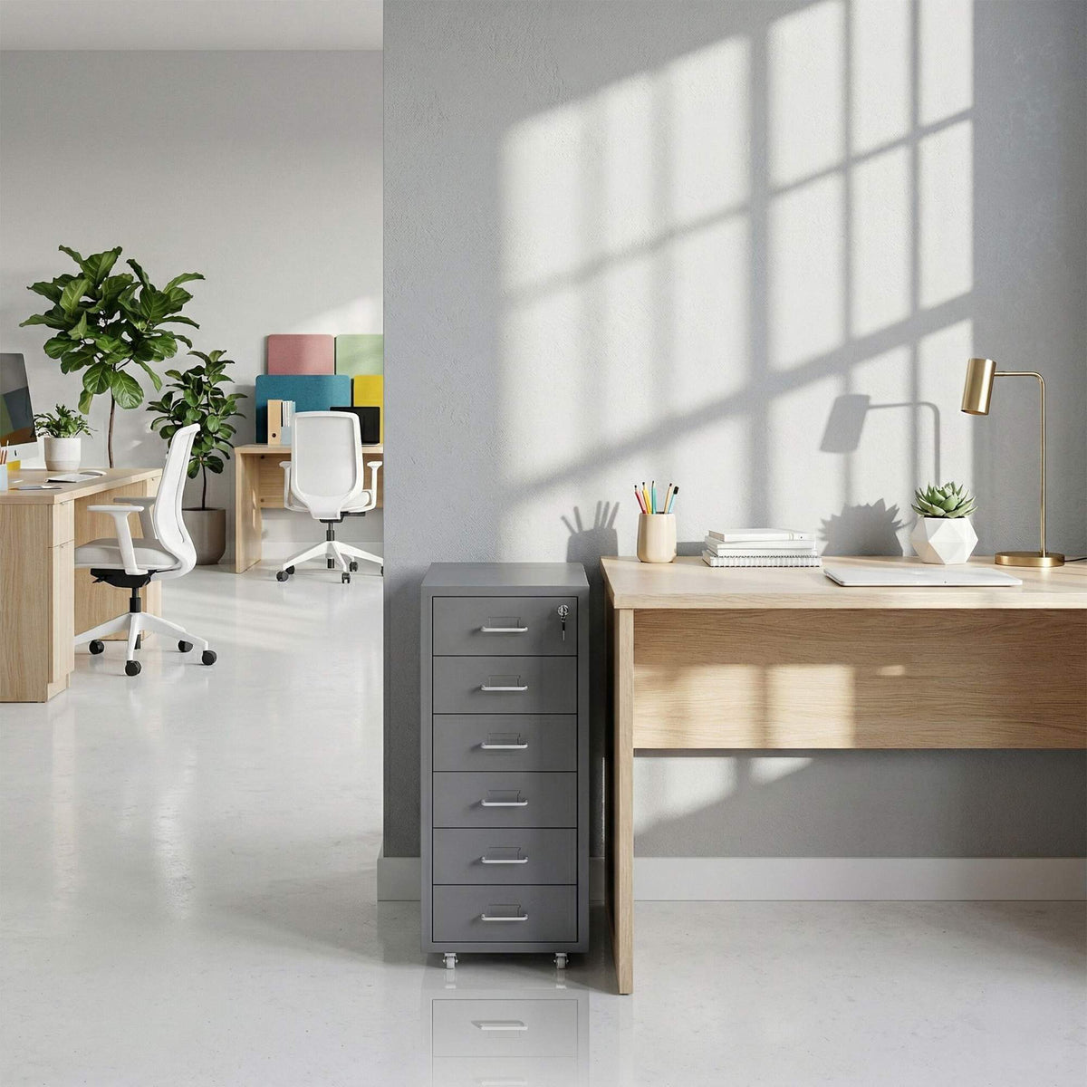 Steel Mobile Desk Pedestal, 6 Drawers, Lockable