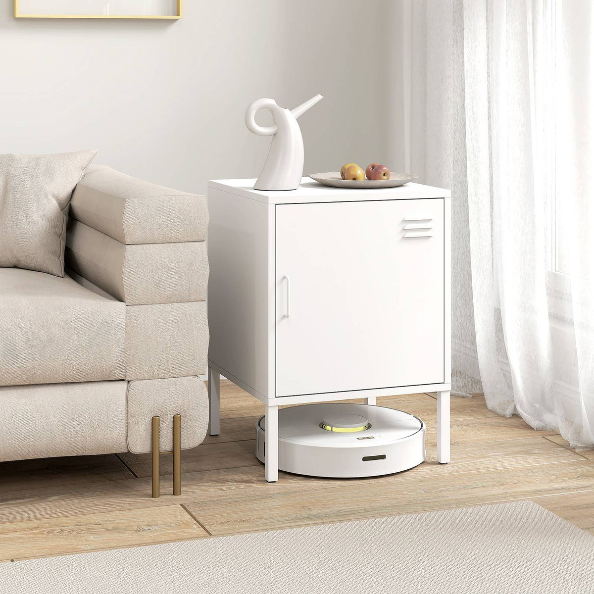 Steel Nightstand with Adjustable Shelf – White, 40x40x56 cm