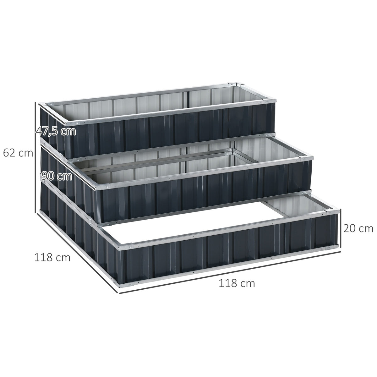 Steel Raised Bed 3 Tier Garden Bed With T-Shape Plant Signs Gloves Plant Bed Herb Bed Flower Stairs For Balcony Garden Dark Gray 118 X 118 X 62 Cm