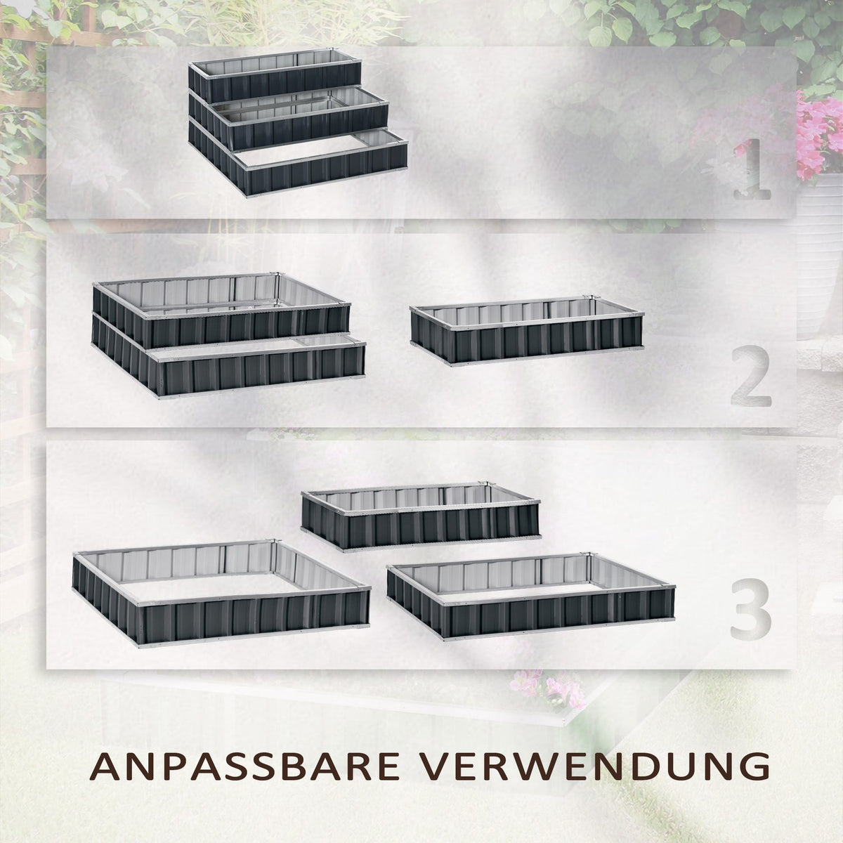 Steel Raised Bed 3 Tier Garden Bed With T-Shape Plant Signs Gloves Plant Bed Herb Bed Flower Stairs For Balcony Garden Dark Gray 118 X 118 X 62 Cm
